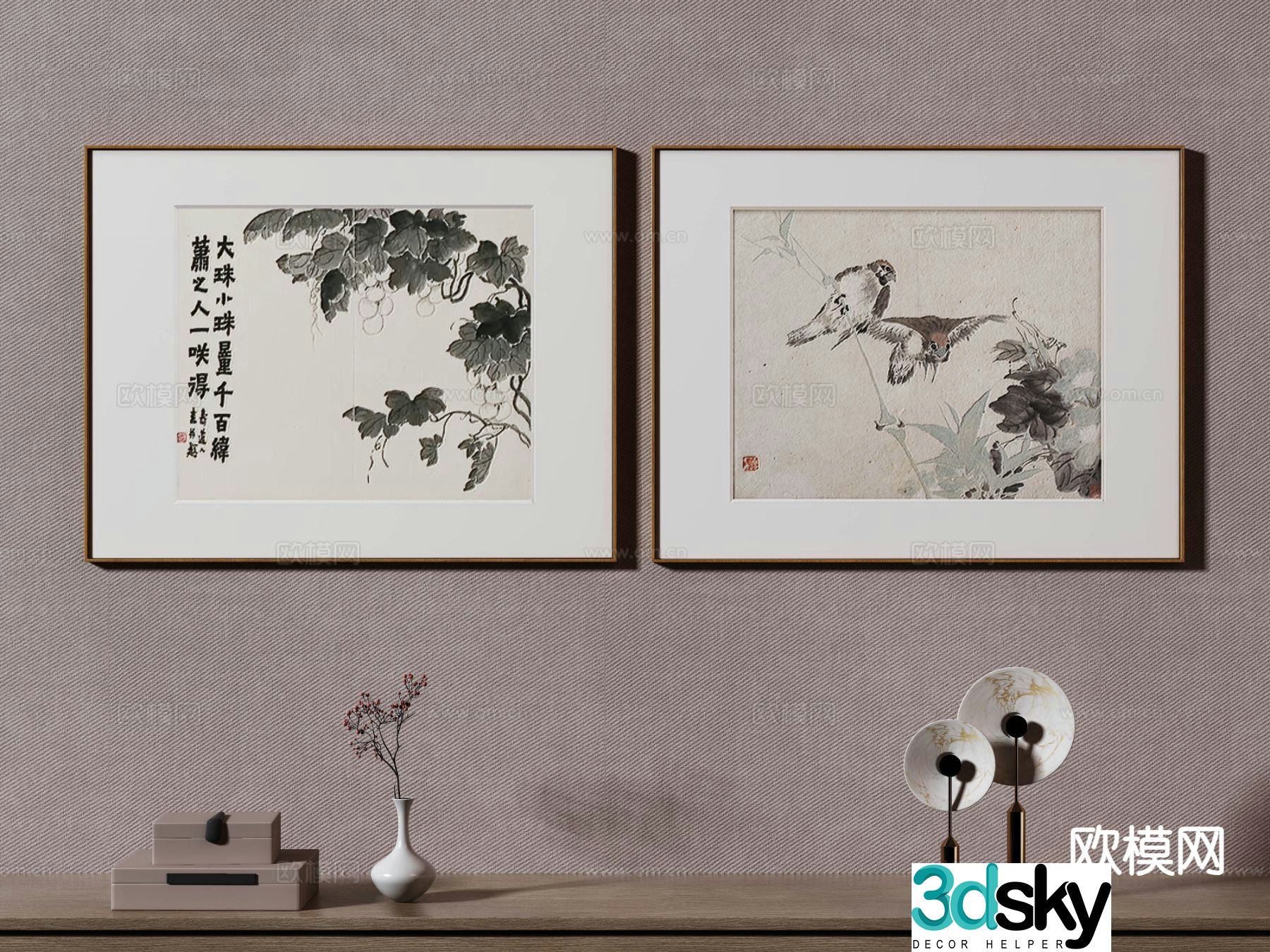 New Chinese style decorative painting art painting hanging painting 3d model