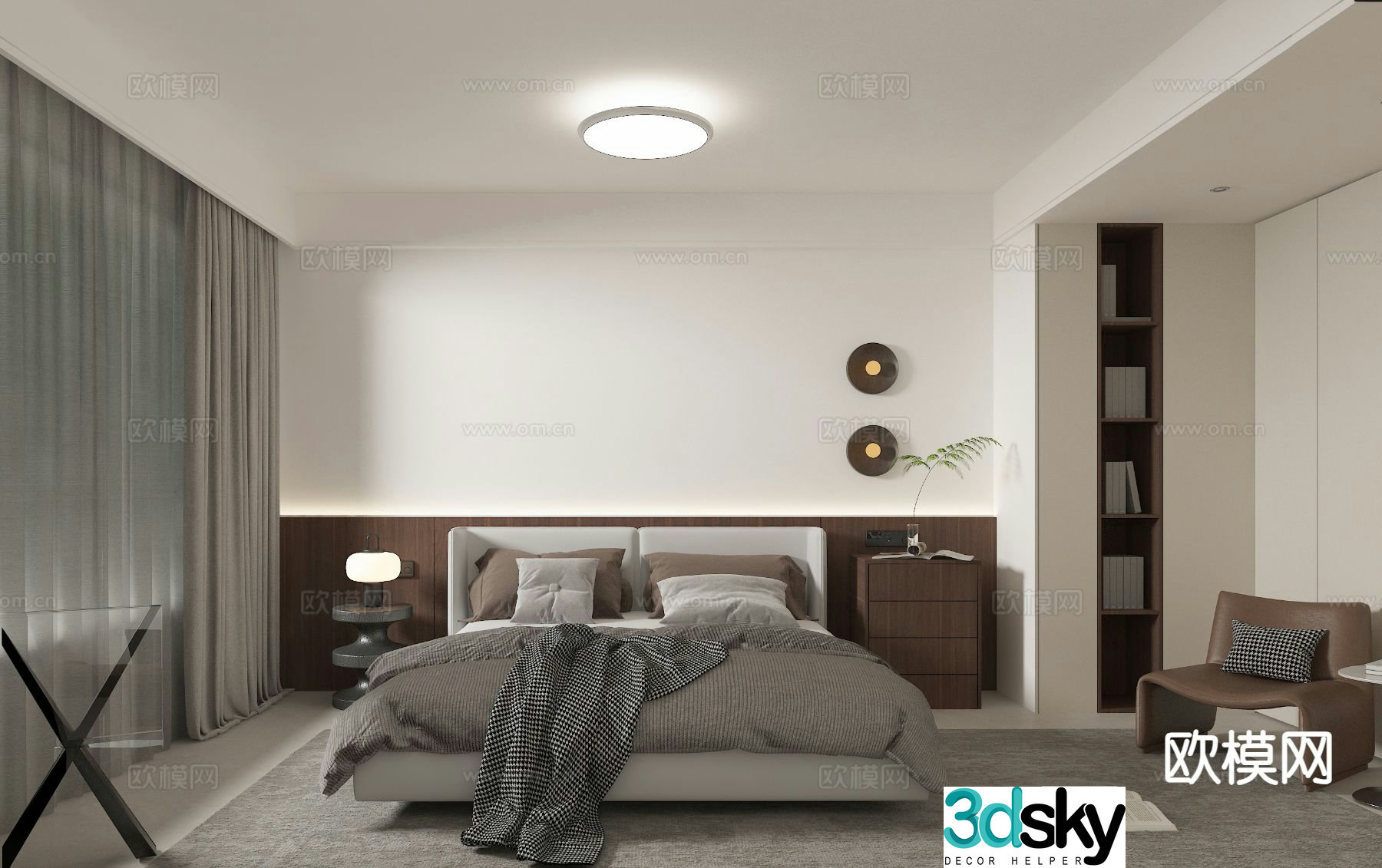 Modern minimalist bedroom master bedroom 3d model