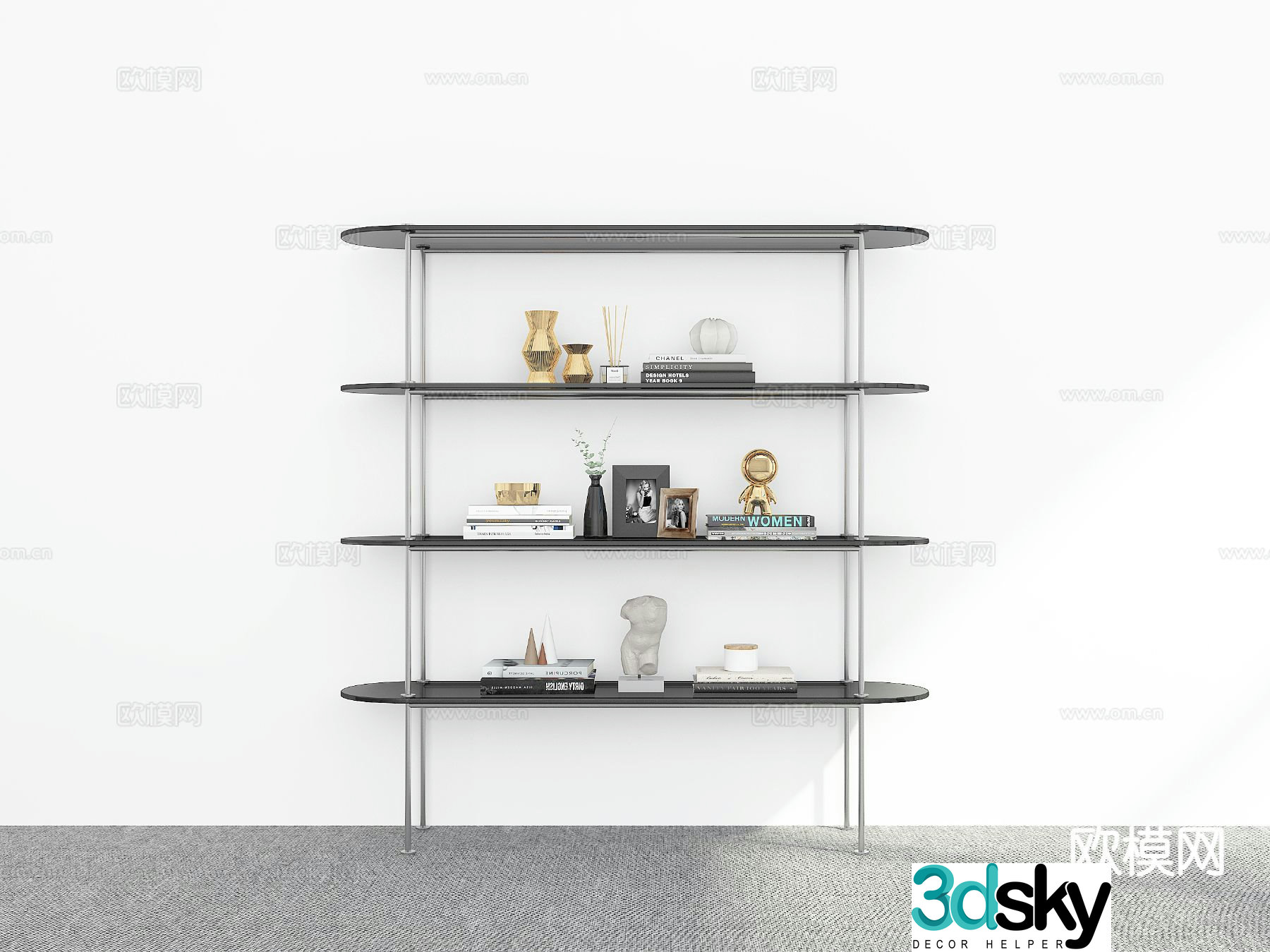 Modern bookshelf storage rack 3d model