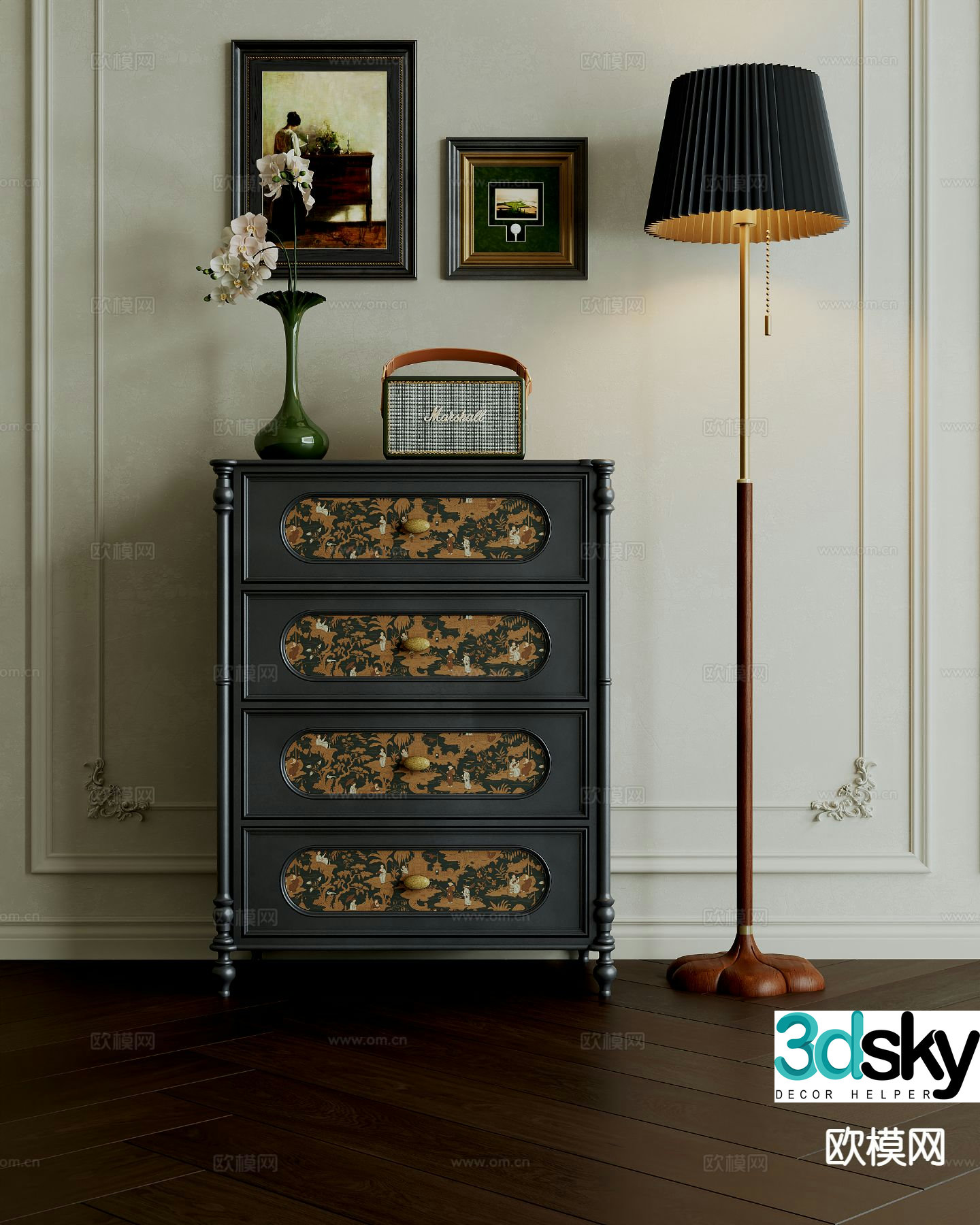 French retro style chest of drawers entrance cabinet 3D model