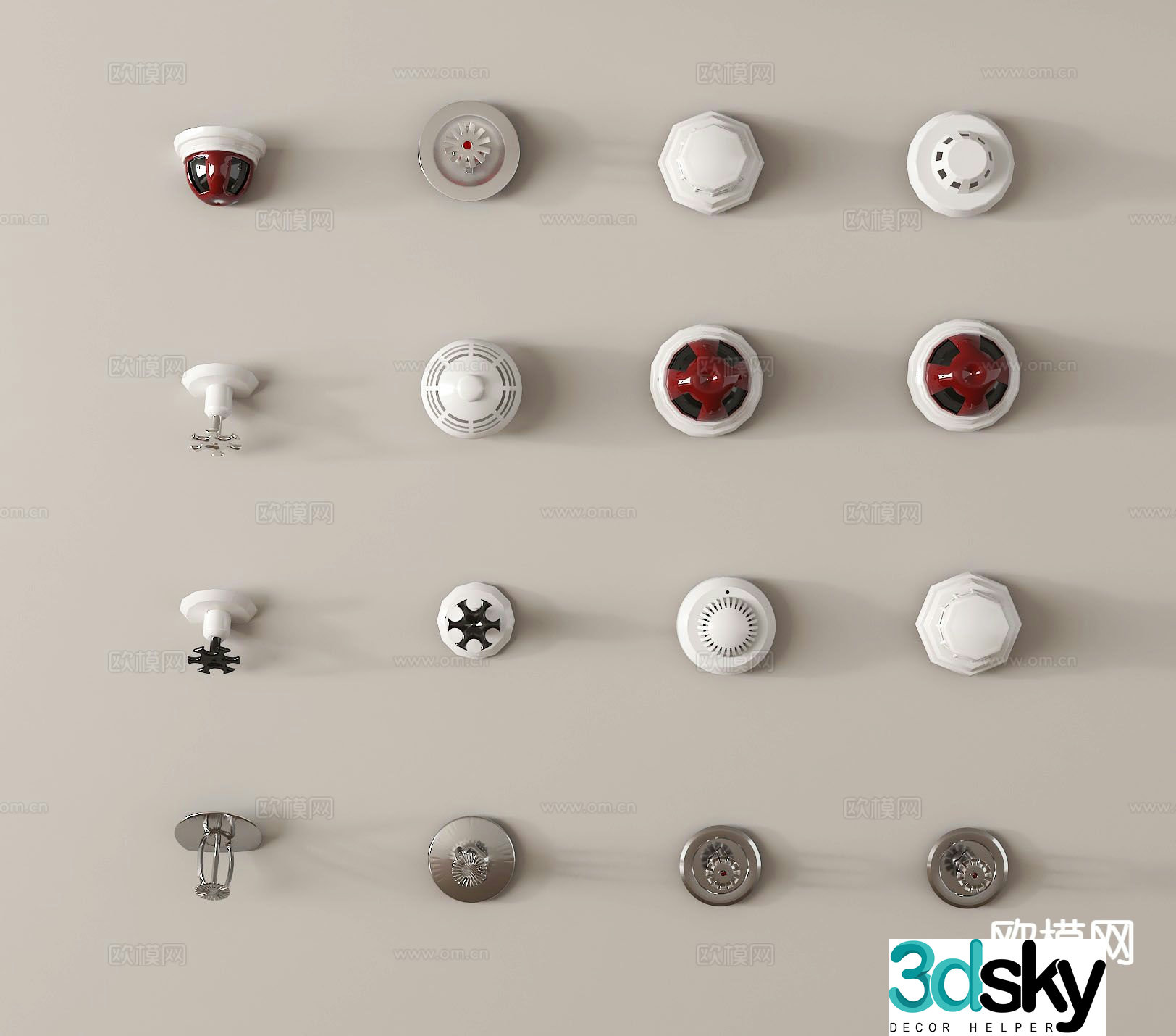 siren emergency alarm smoke alarm sprinkler 3d model