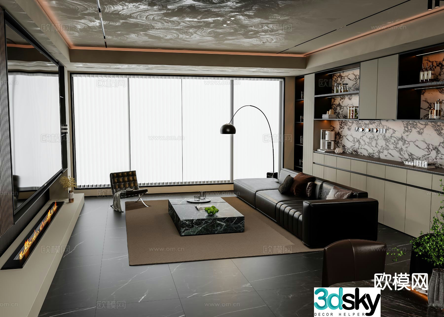 Italian light luxury living room 3D model