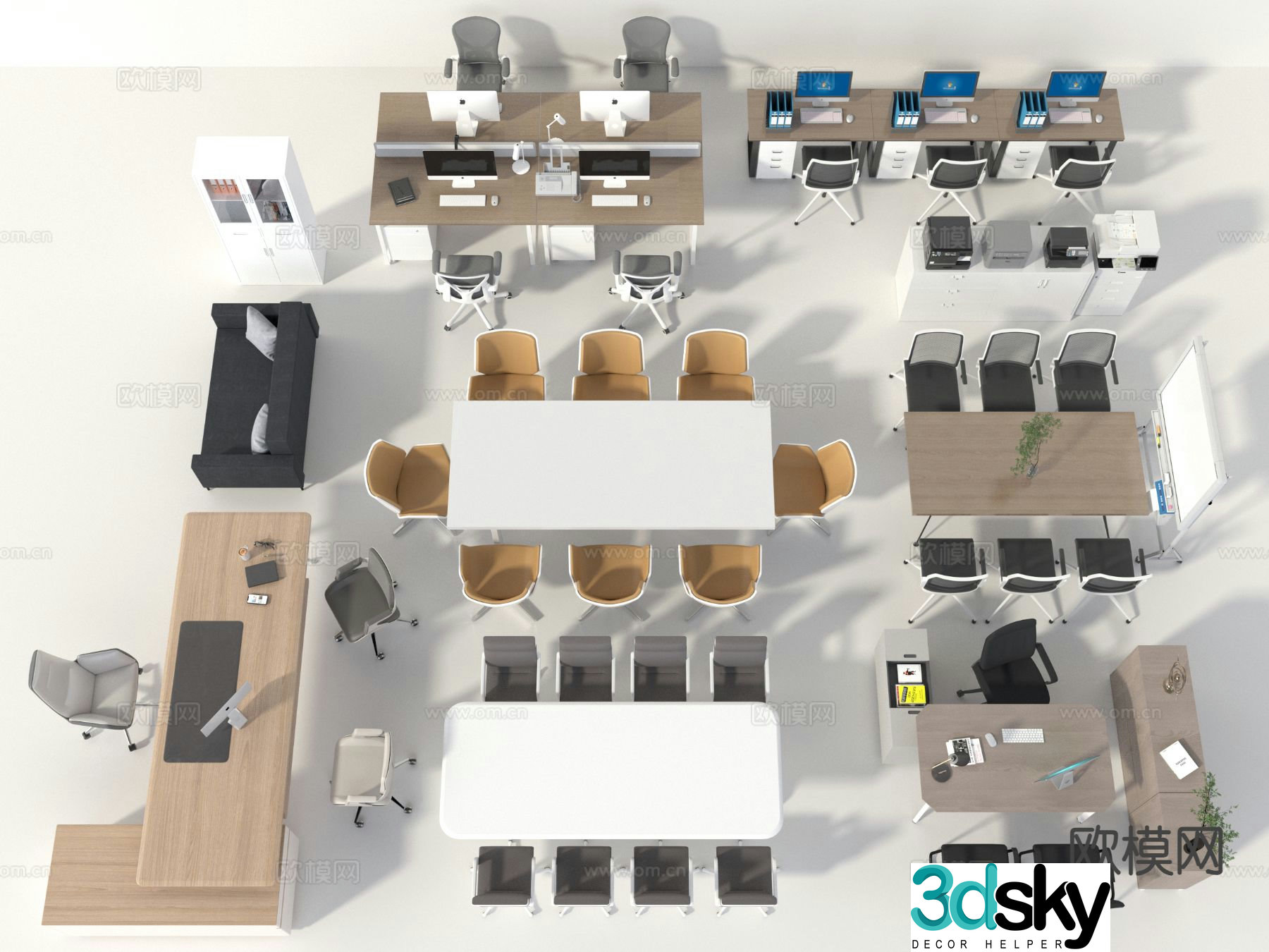 Conference table office desk and chair 3d model