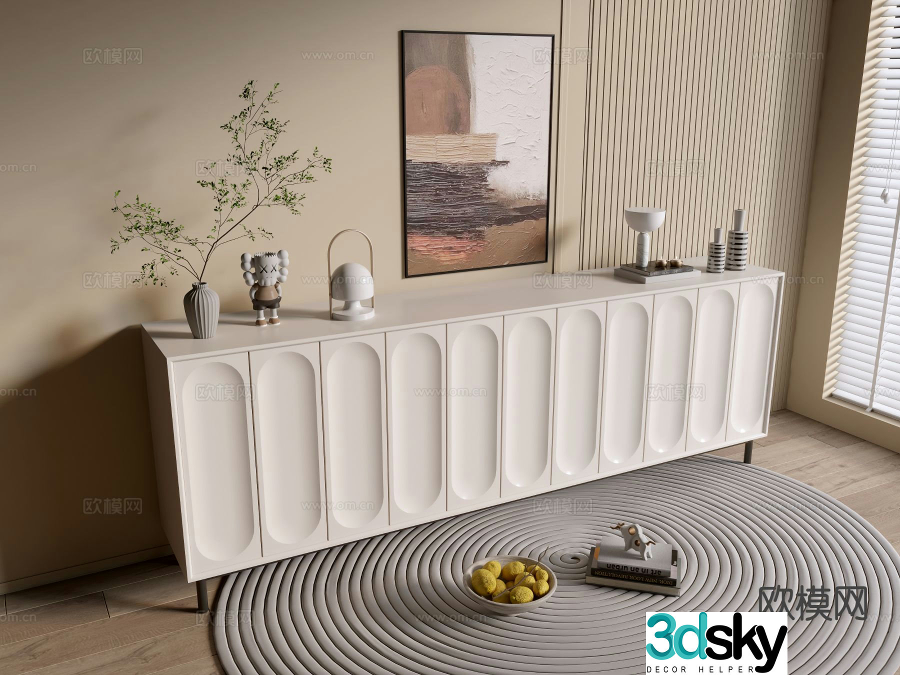 Cream style entrance cabinet 3d model