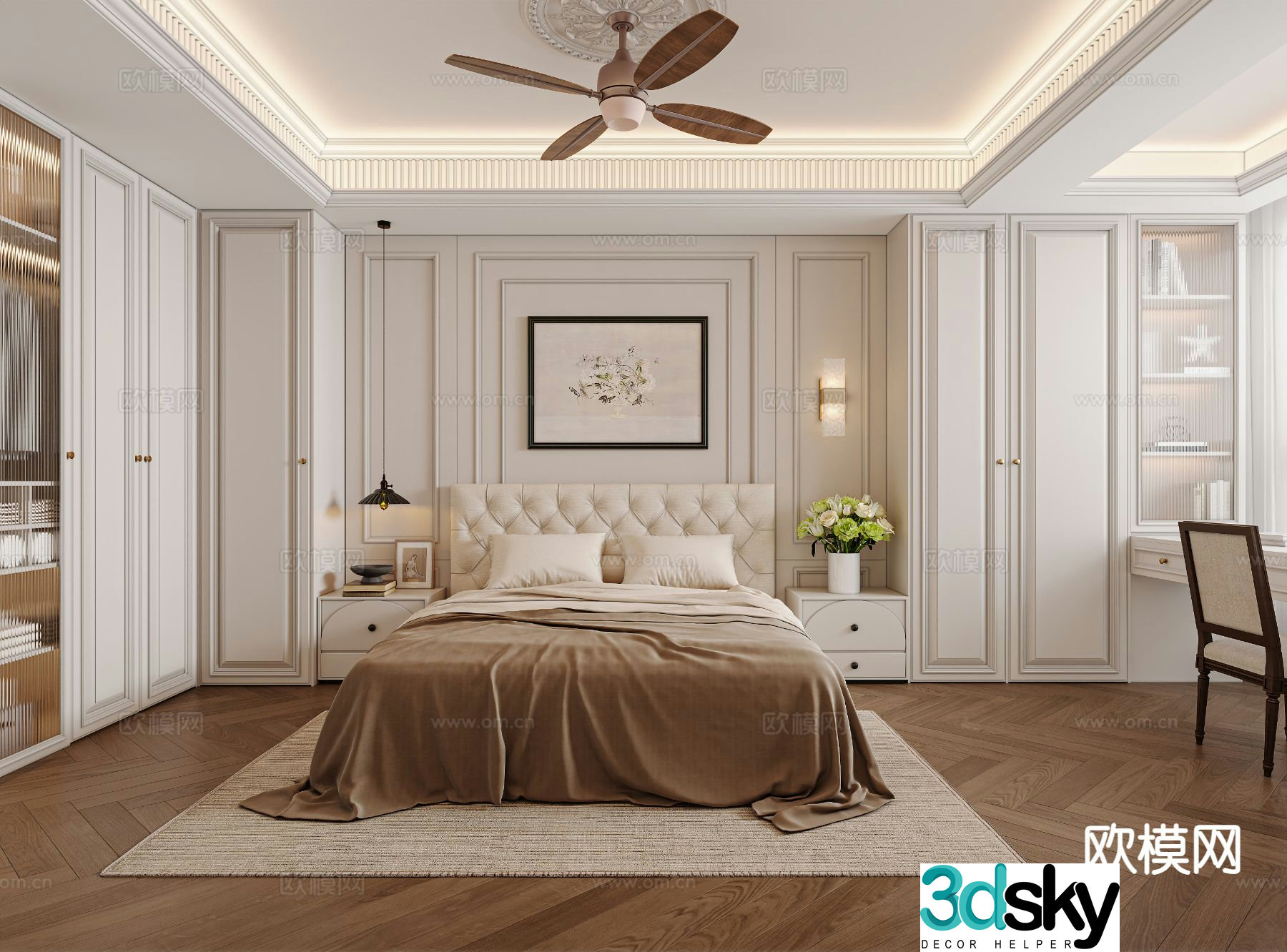 American style bedroom master bedroom 3d model