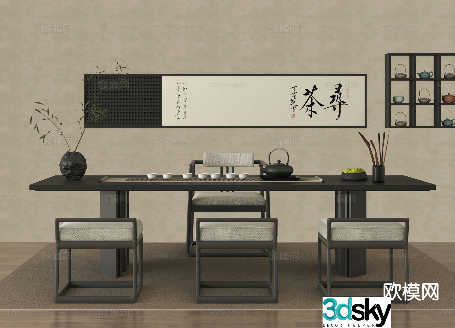 New Chinese style tea table and chairs tea table tea table 3d model