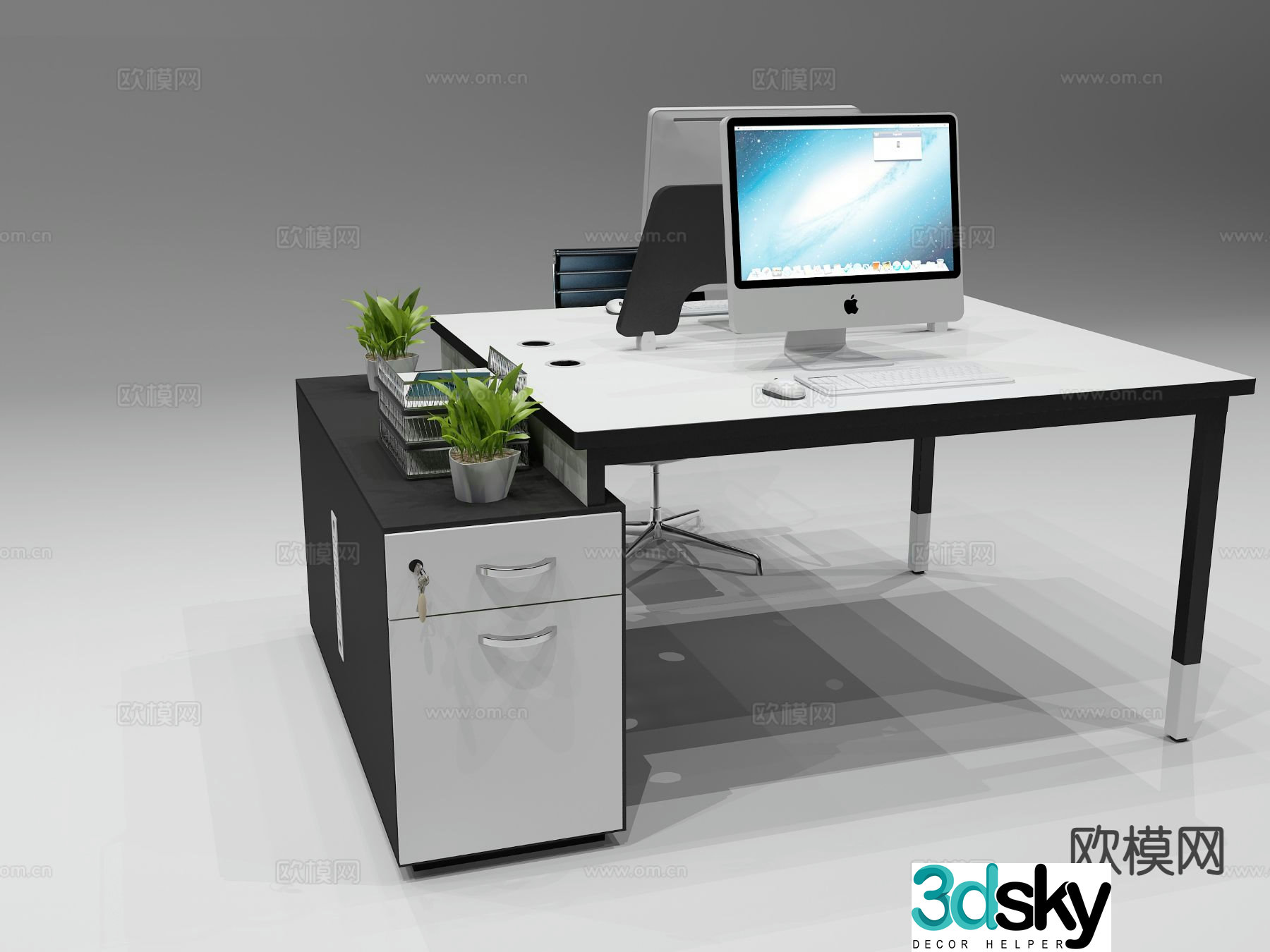 Modern card space desk staff desk 3D model