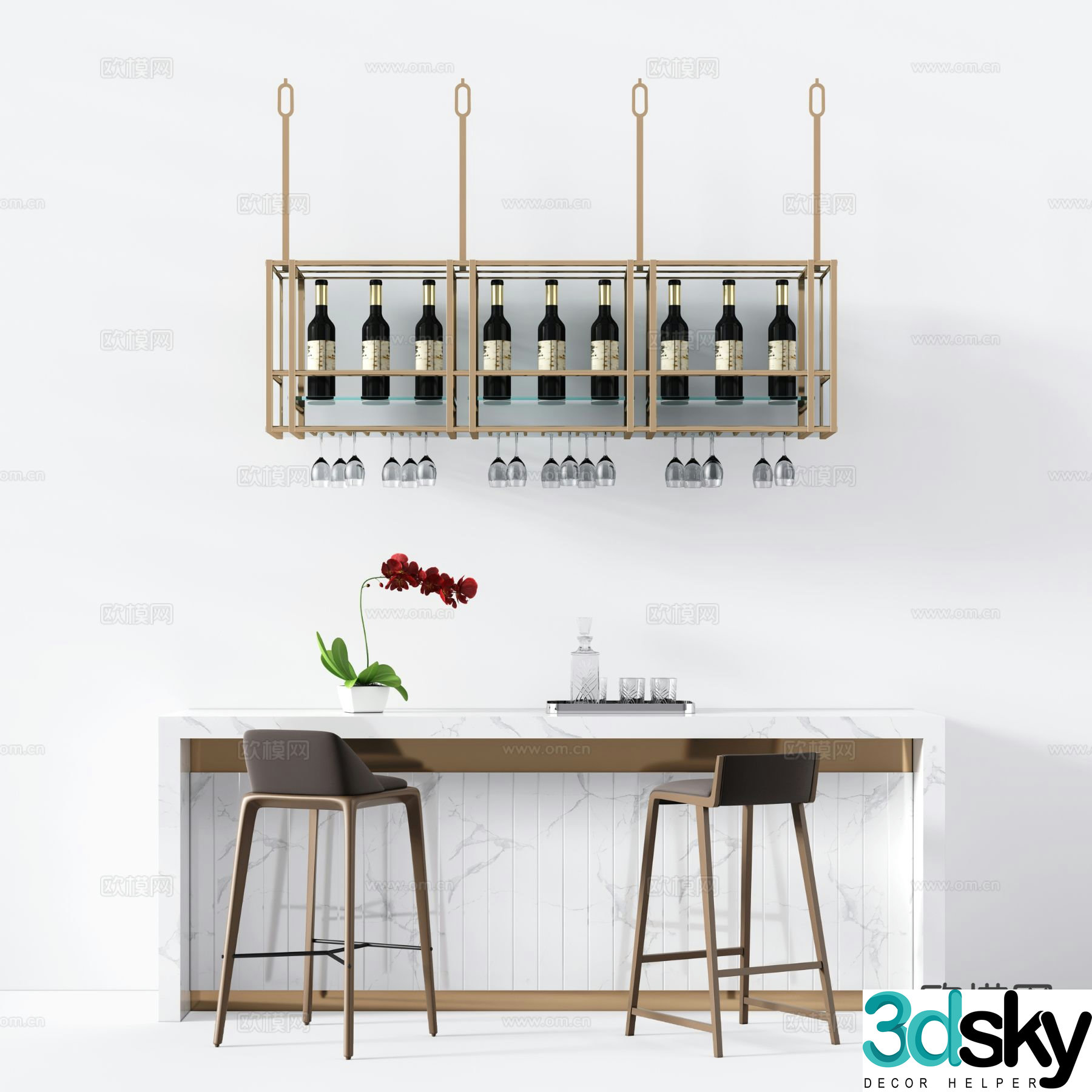 Light luxury bar bar chair 3D model