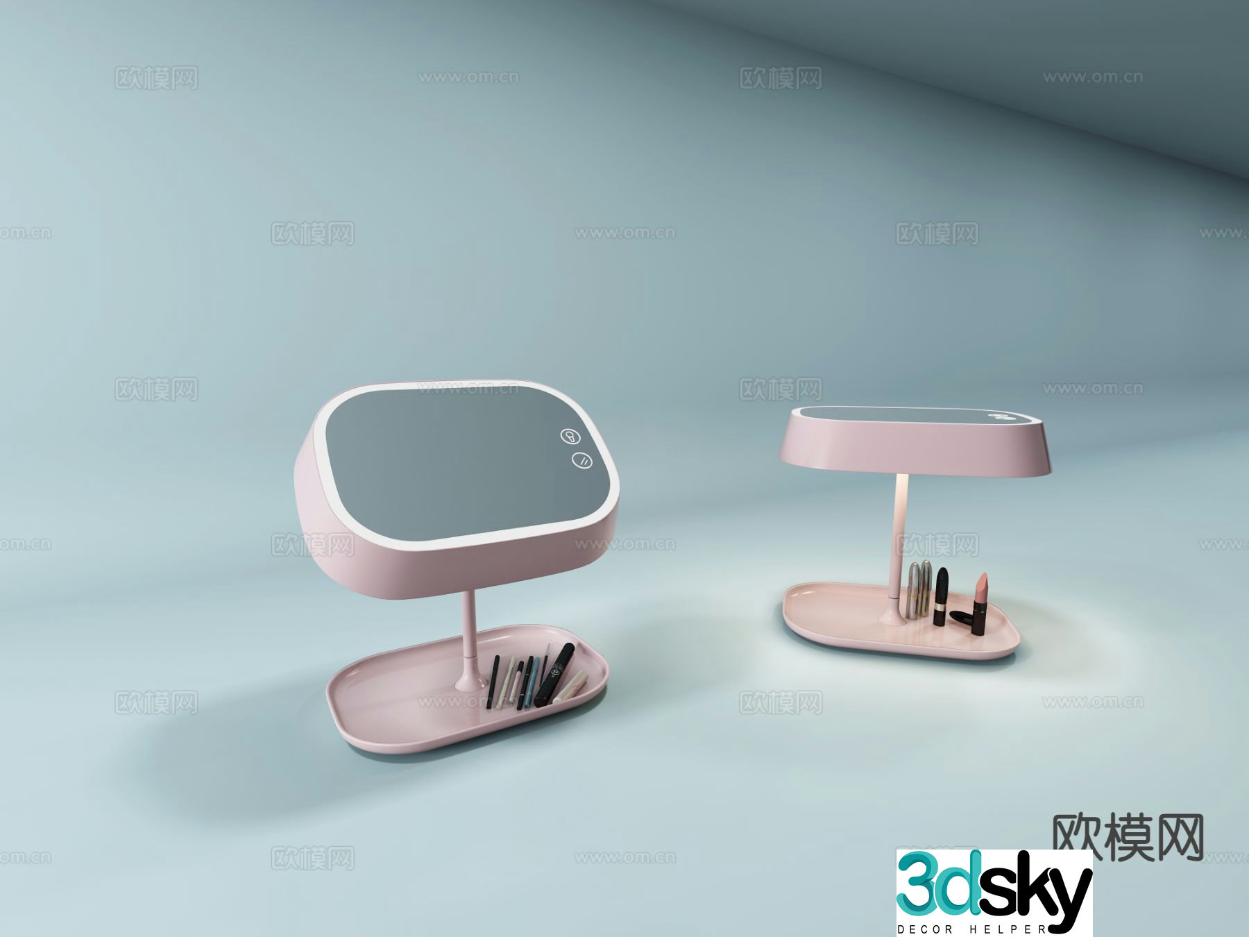 Desk lamp and makeup mirror dual use 3d model