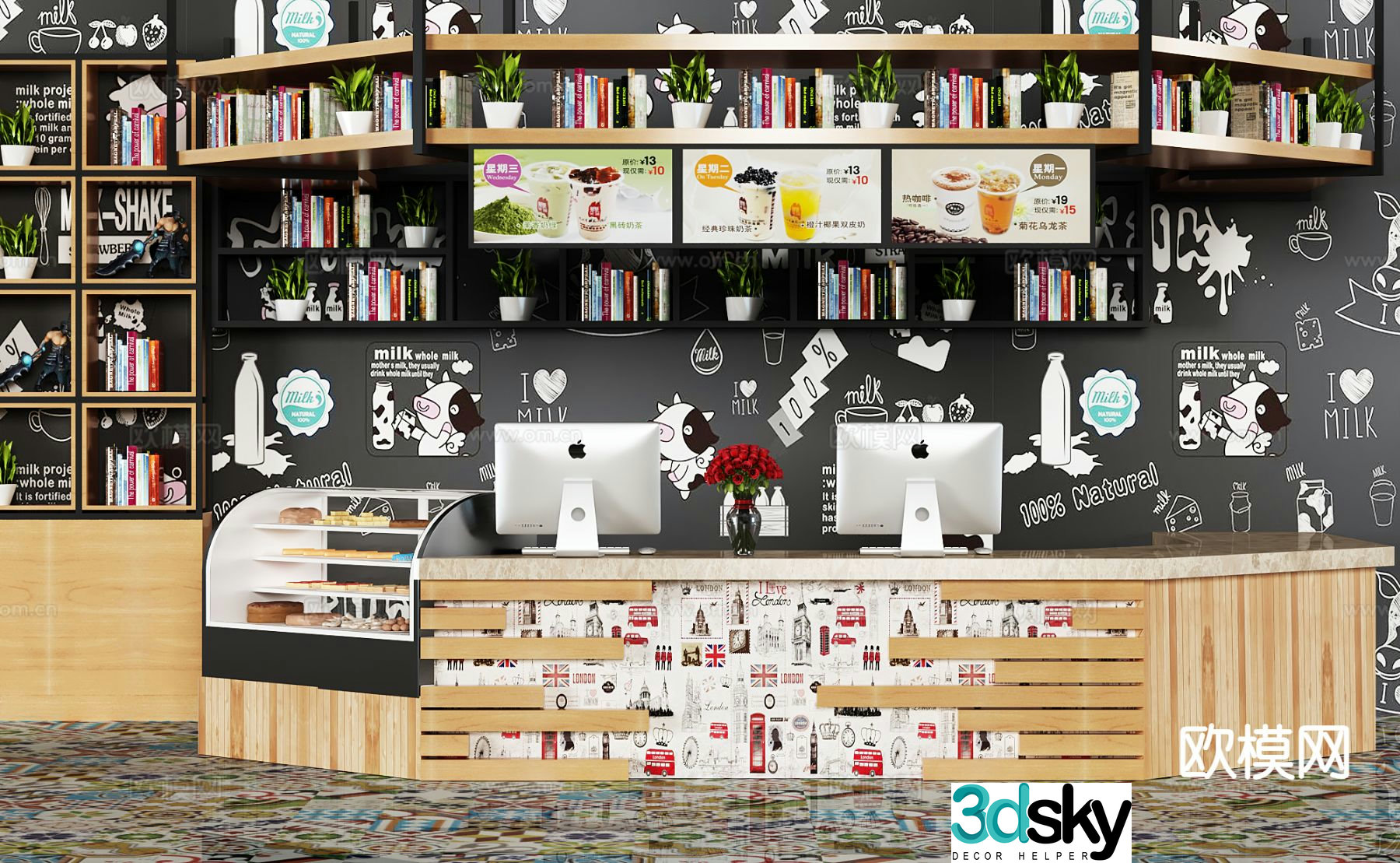 Milk tea shop operation table workbench 3d model