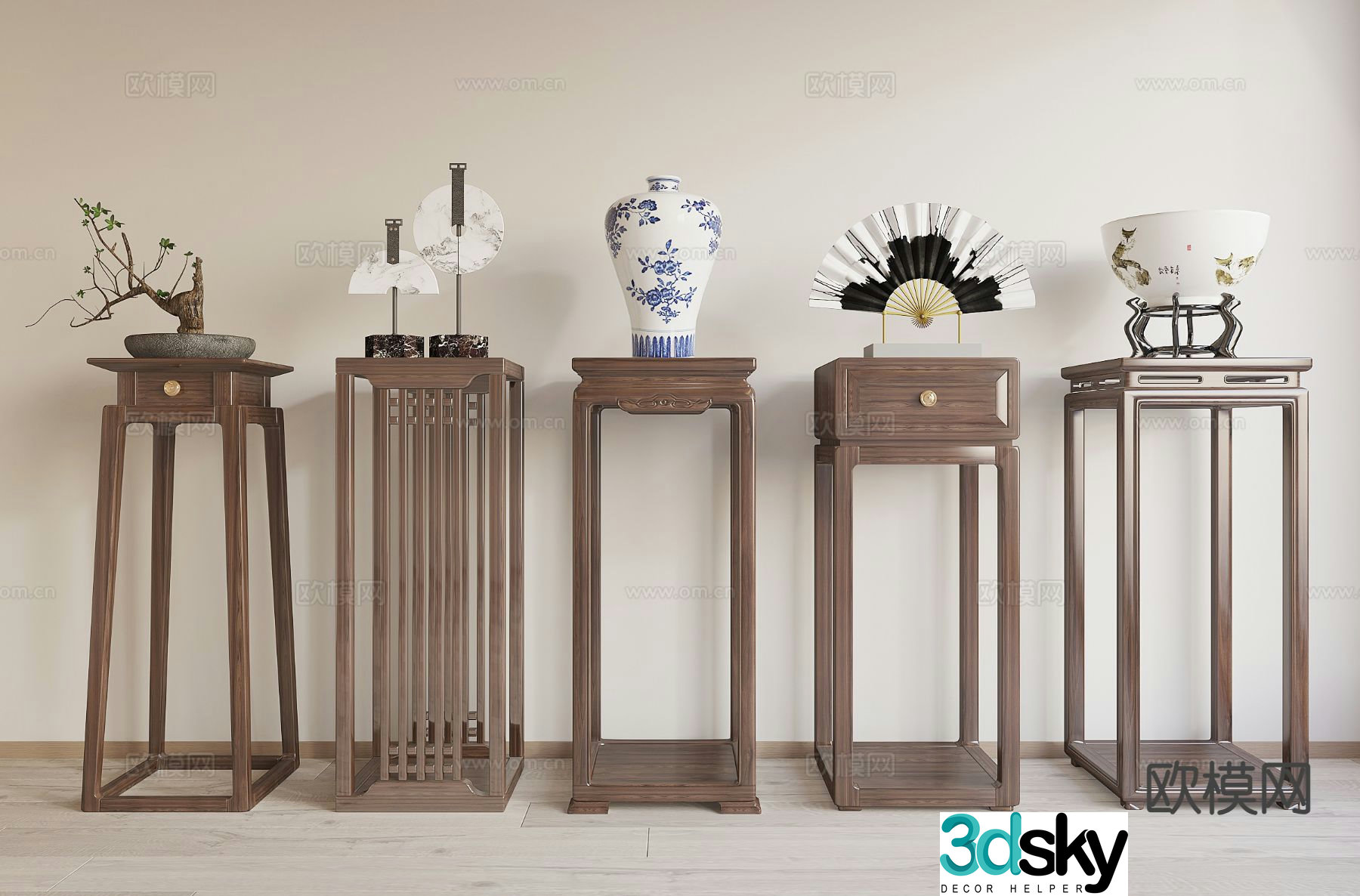 New Chinese style flower table flower stand 3d model