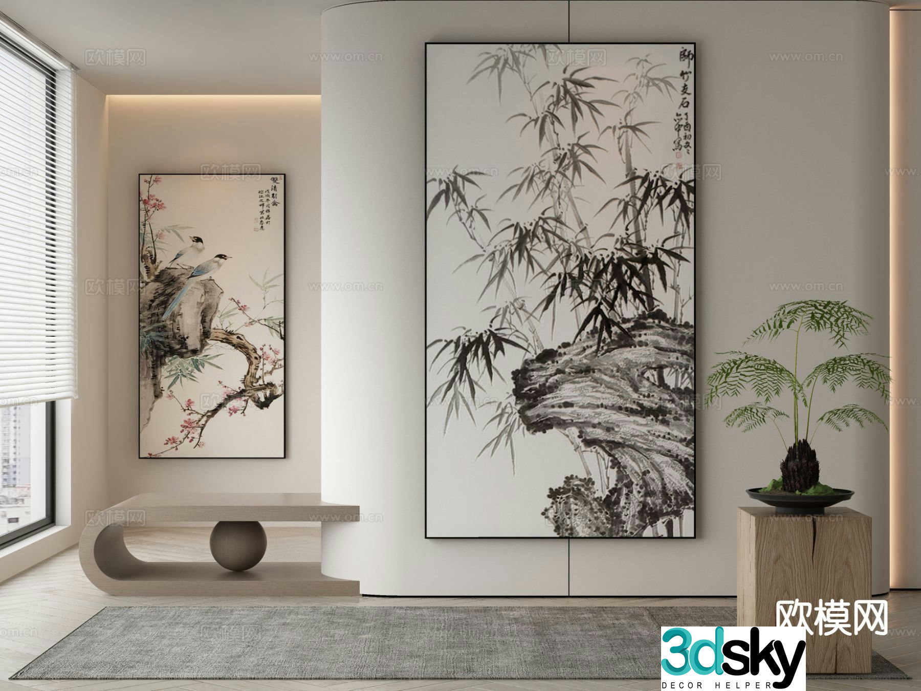 New Chinese style decorative painting bamboo painting hanging painting 3d model