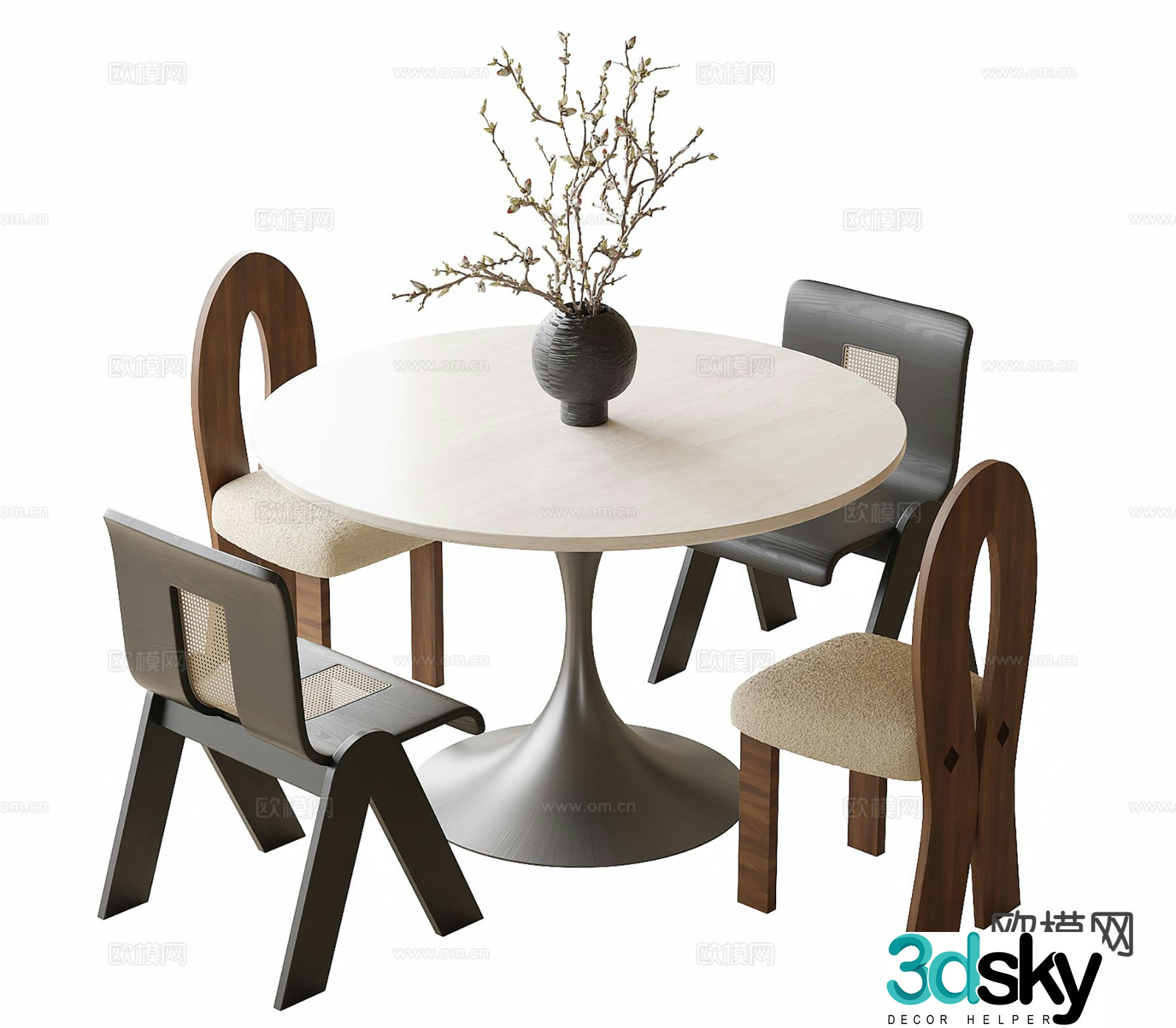 Modern dining table and chairs round dining table 3d model