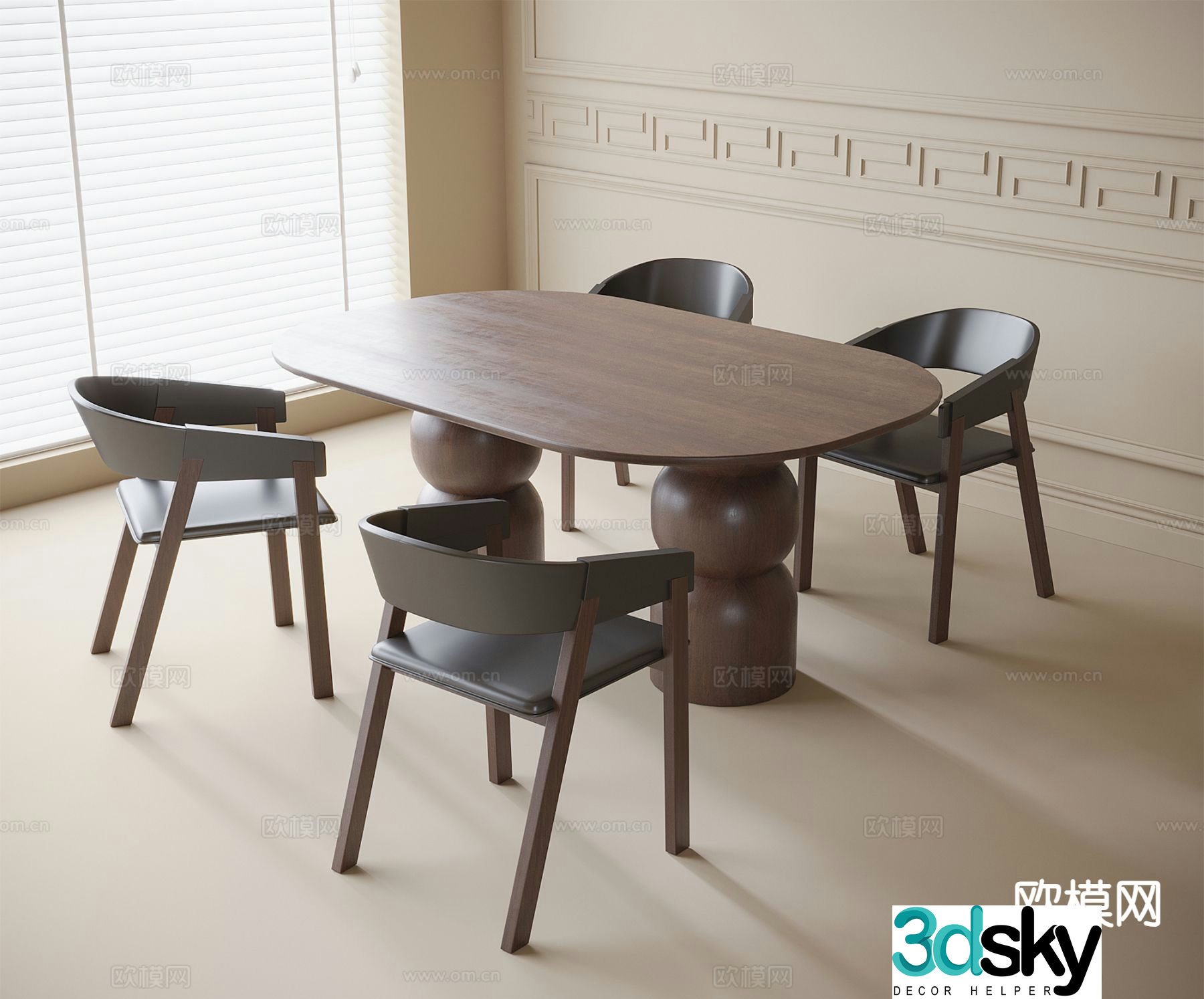 Medieval style dining table and chairs 3d model