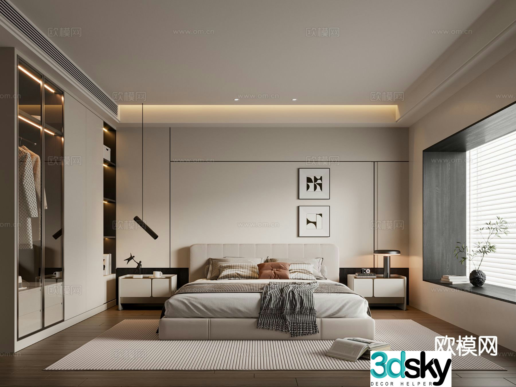Modern minimalist bedroom master bedroom 3d model