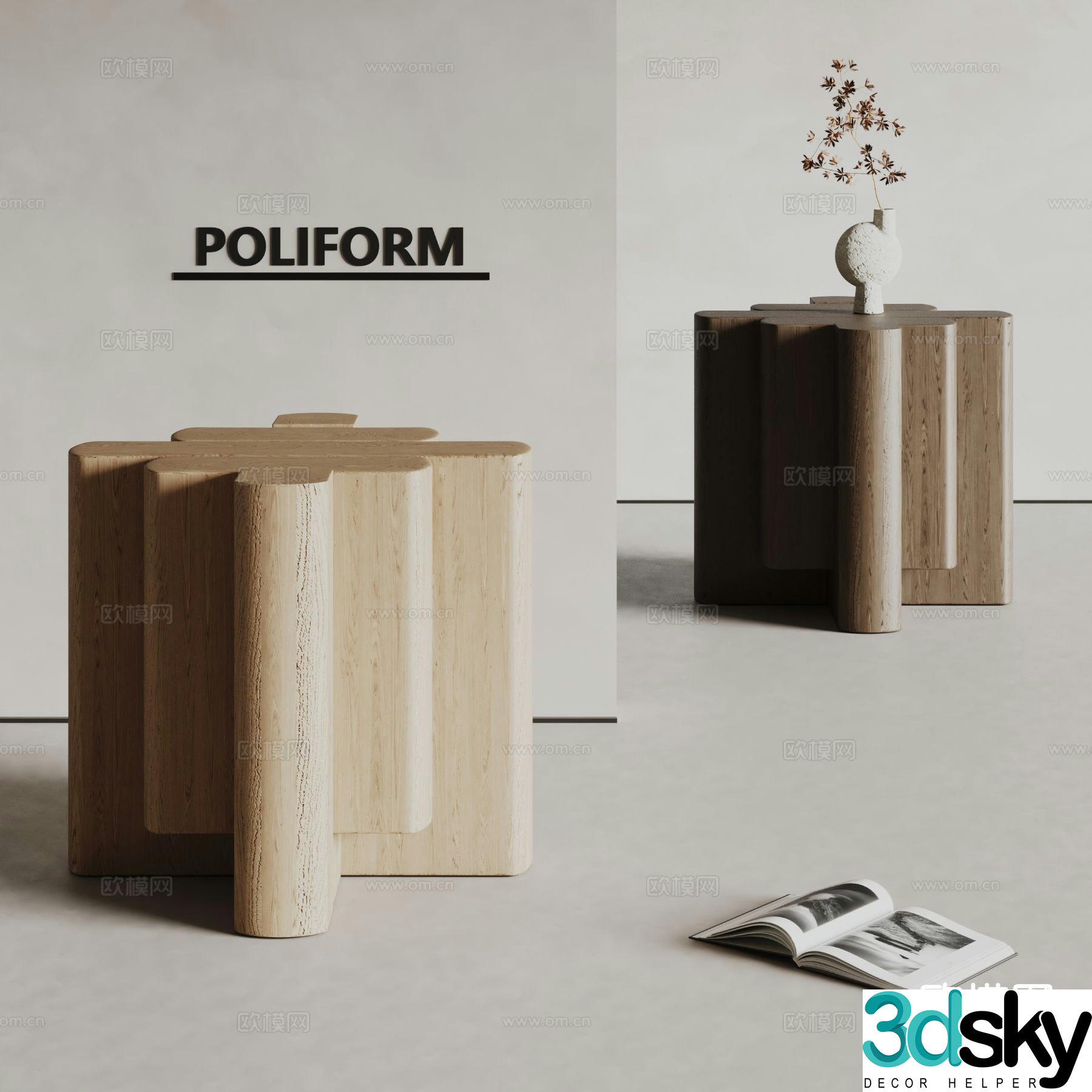 poliform modern side table wooden corner table 3d model