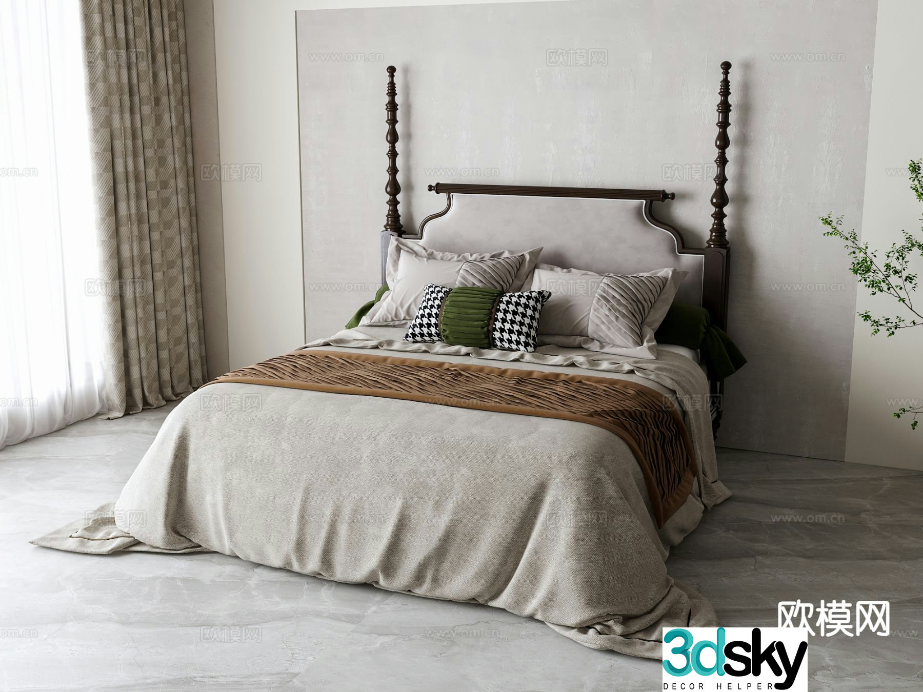 American double bed 3d model