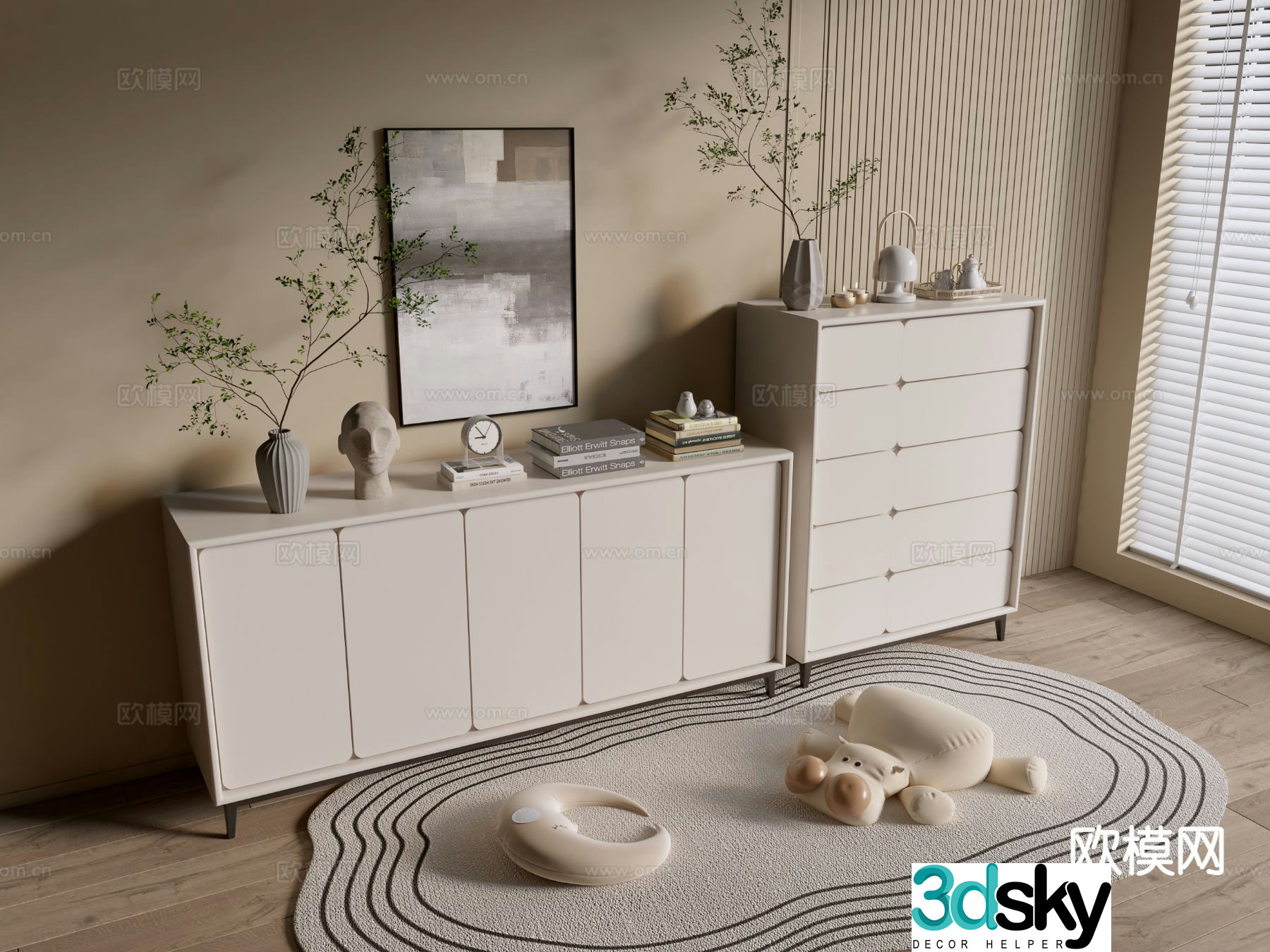 Cream style entrance cabinet 3d model