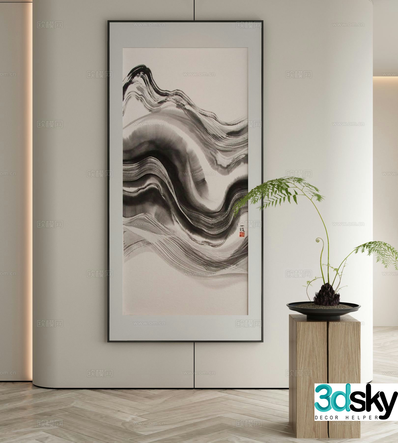 New Chinese style decorative painting ink painting hanging painting 3D model