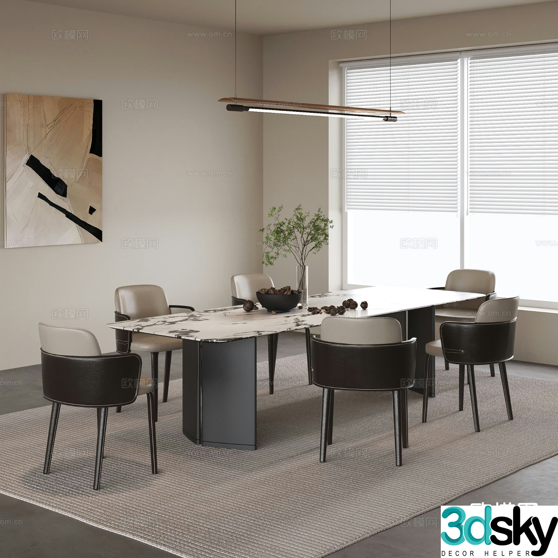 Bar dining table and chairs marble dining table 3d model