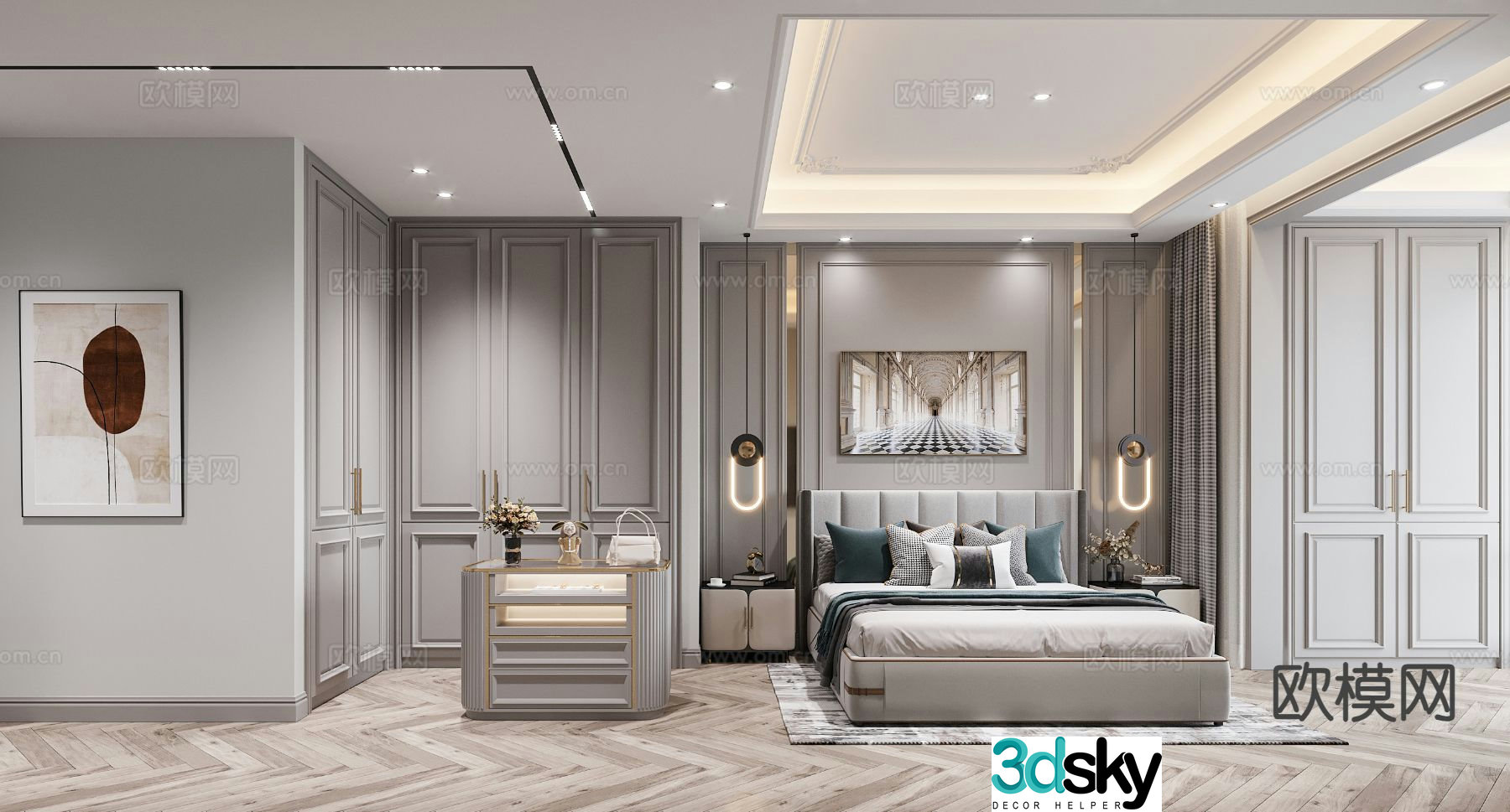 American style bedroom master bedroom 3d model