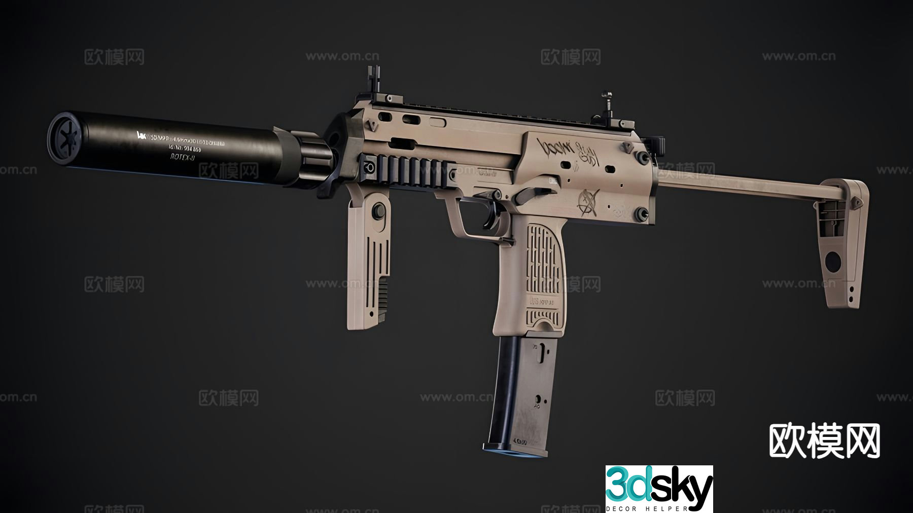 gun firearm submachine gun 3d model