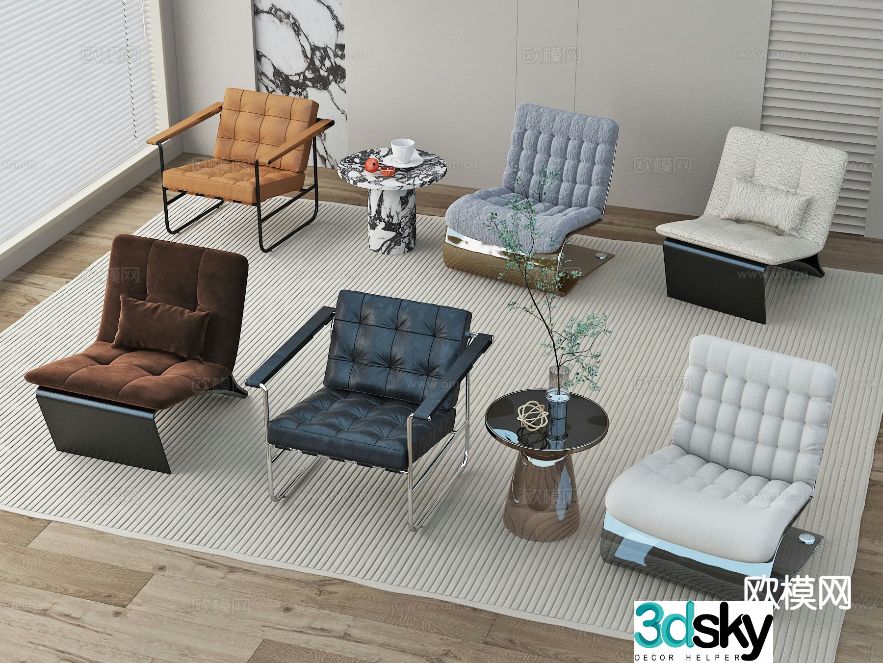 Modern leisure chair sofa chair side table 3d model