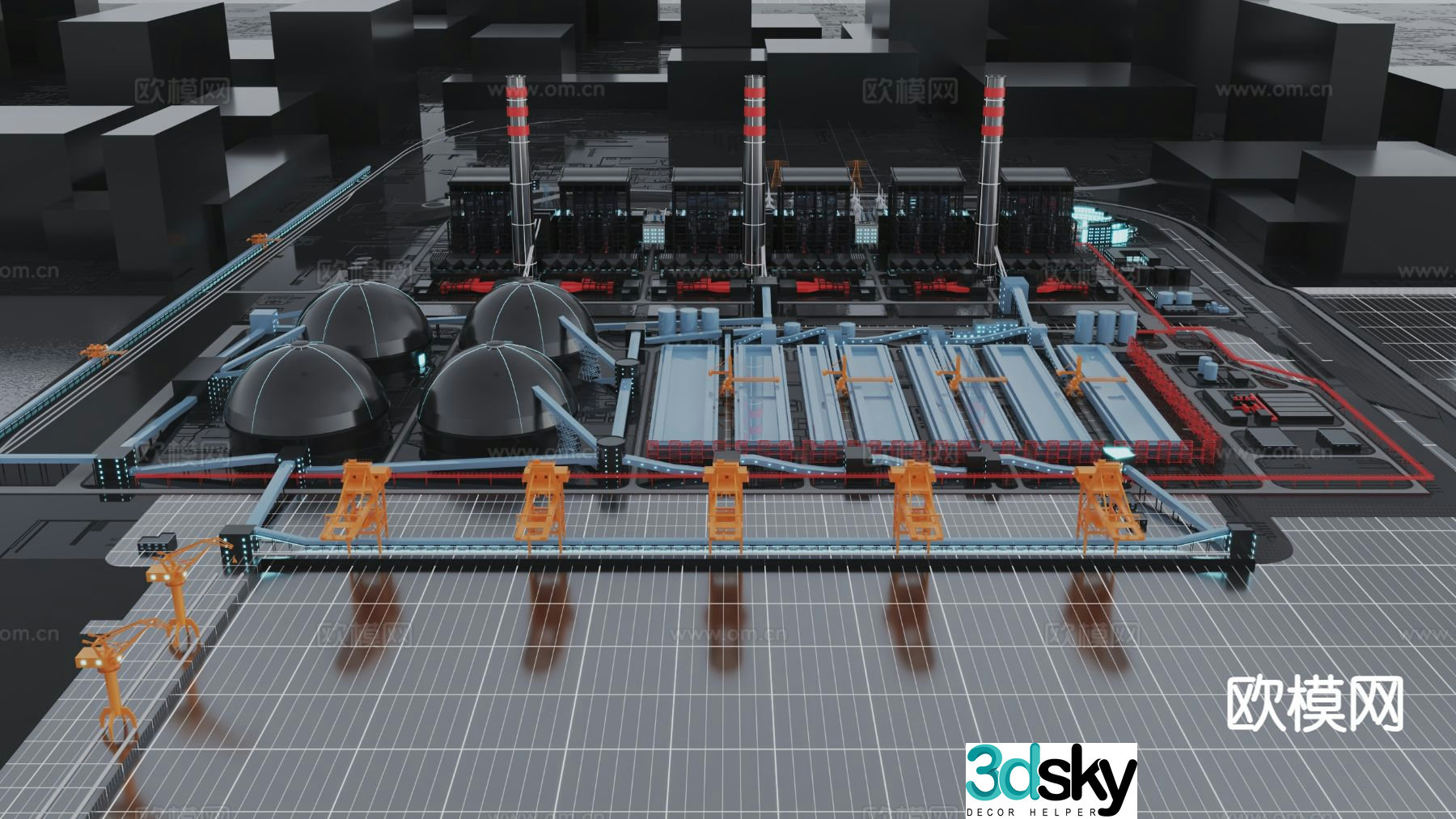 Sci-fi factory concept port pier 3d model