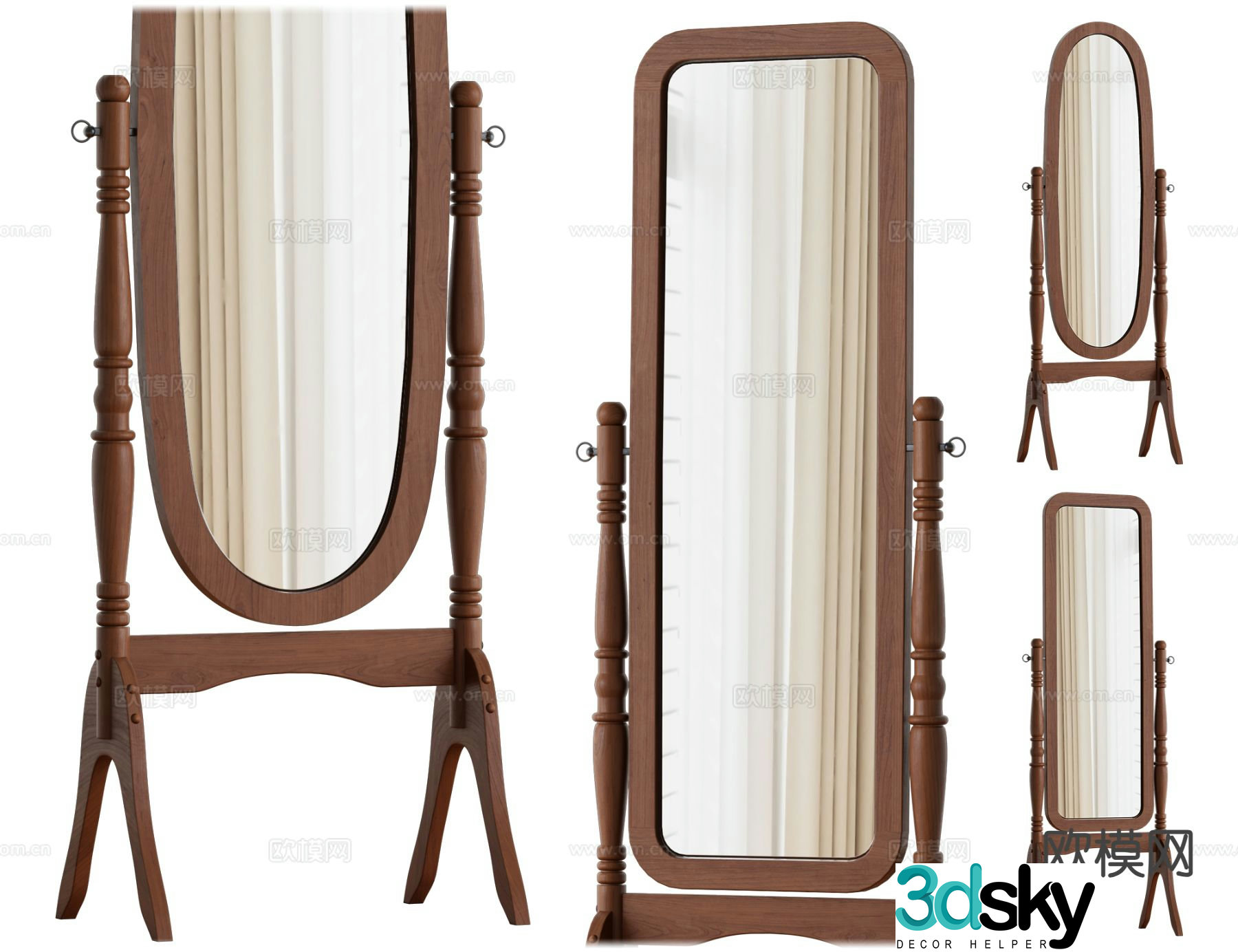 Medieval style mirror full body mirror 3d model