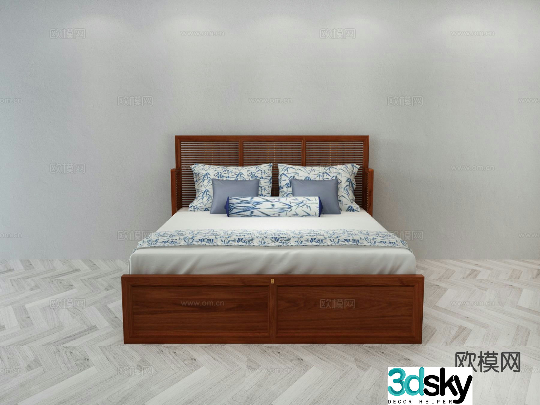 New Chinese double bed Yueli double bed 3D model