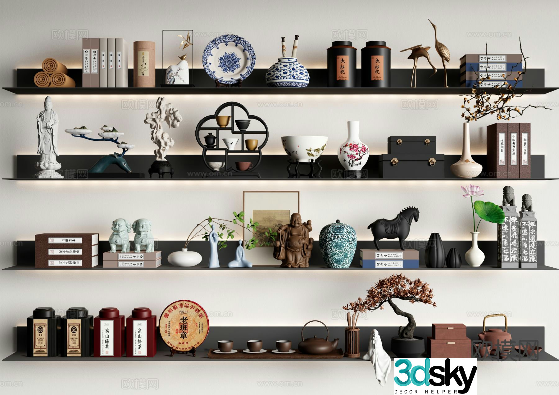 New Chinese style jewelry books tea sets handicrafts 3D model