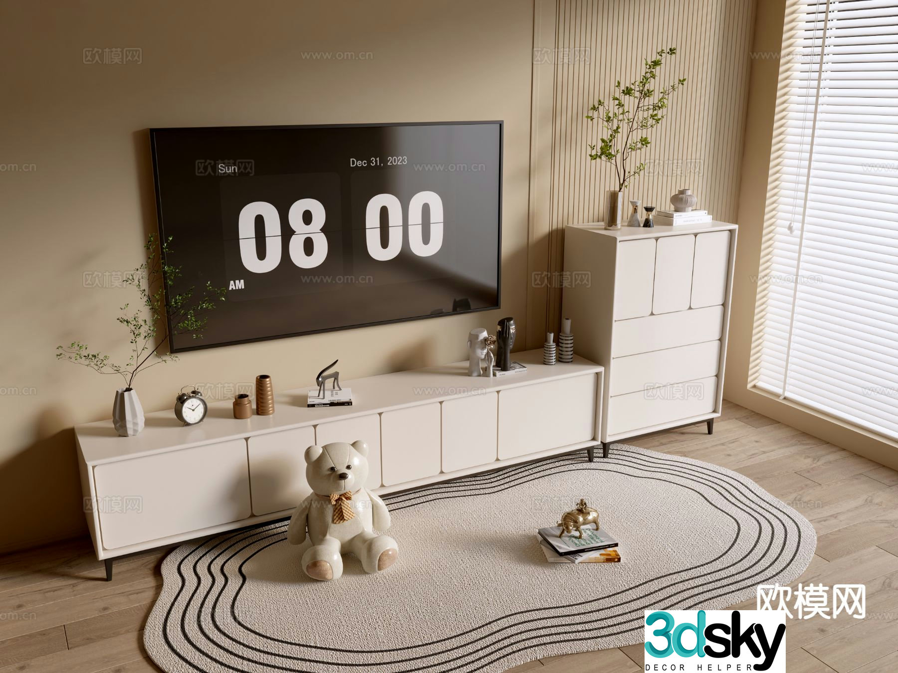 Cream style TV cabinet side cabinet 3D model