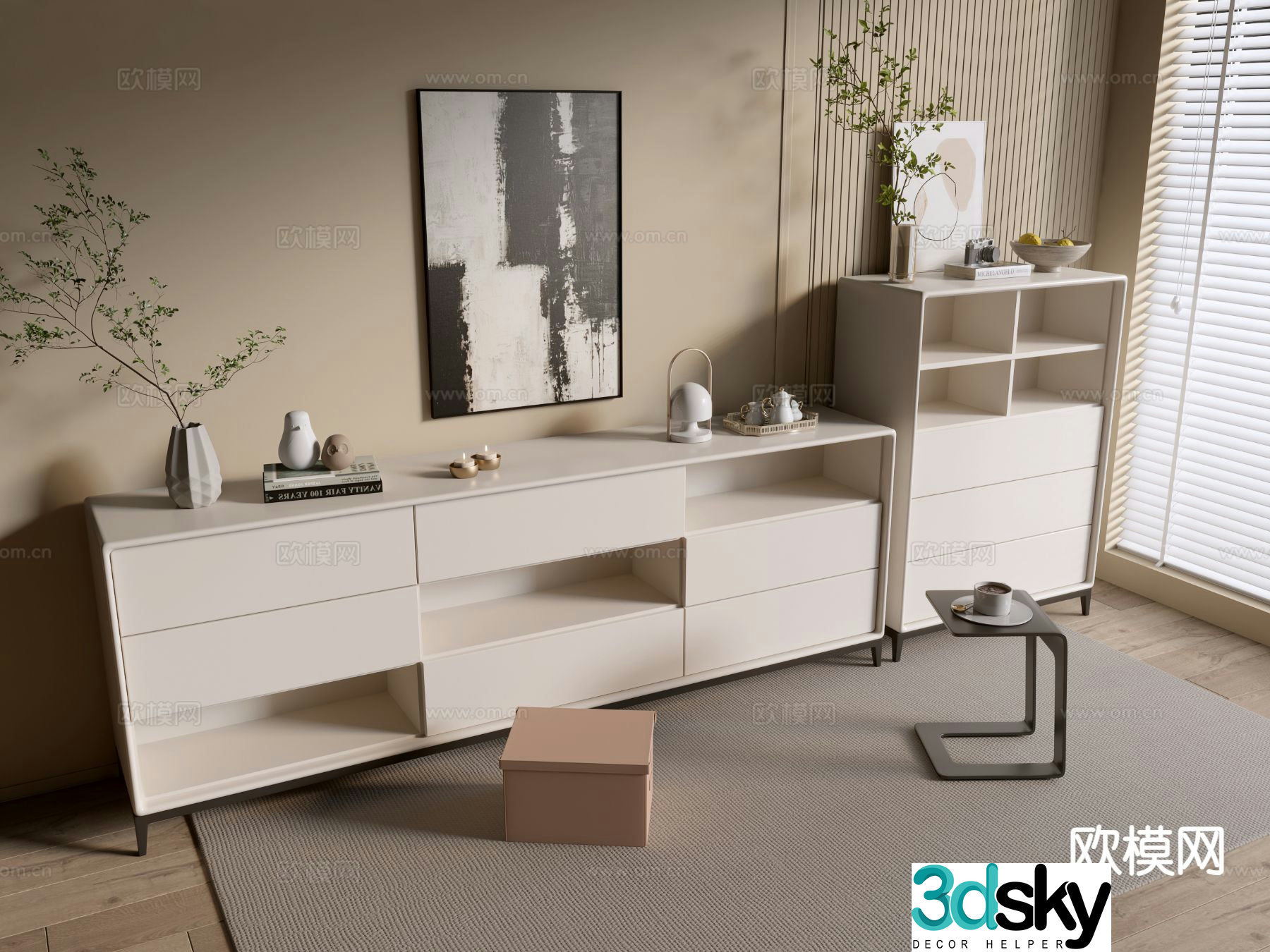 Cream style cabinet drawer cabinet entrance cabinet 3D model
