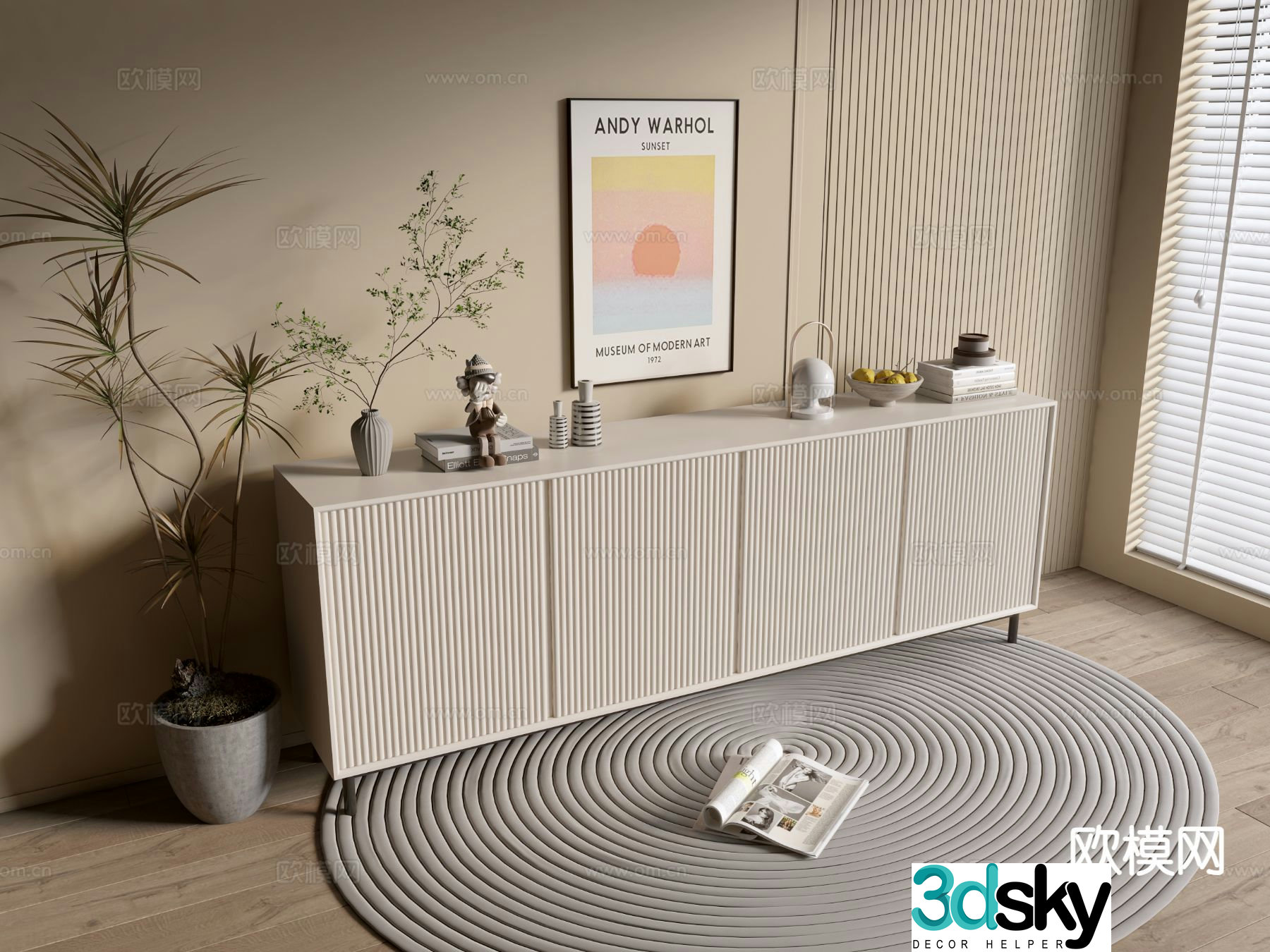 Cream style entrance cabinet 3d model