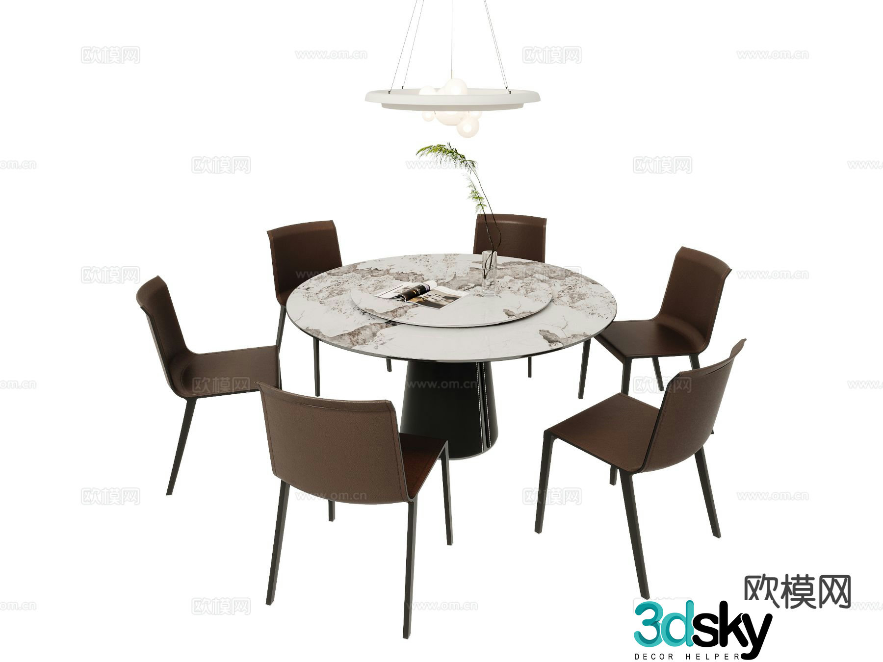 Modern round dining table and chairs 3d model