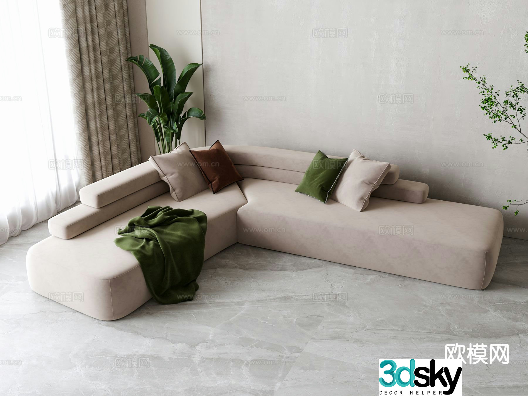 Modern multi-seater sofa corner sofa 3d model