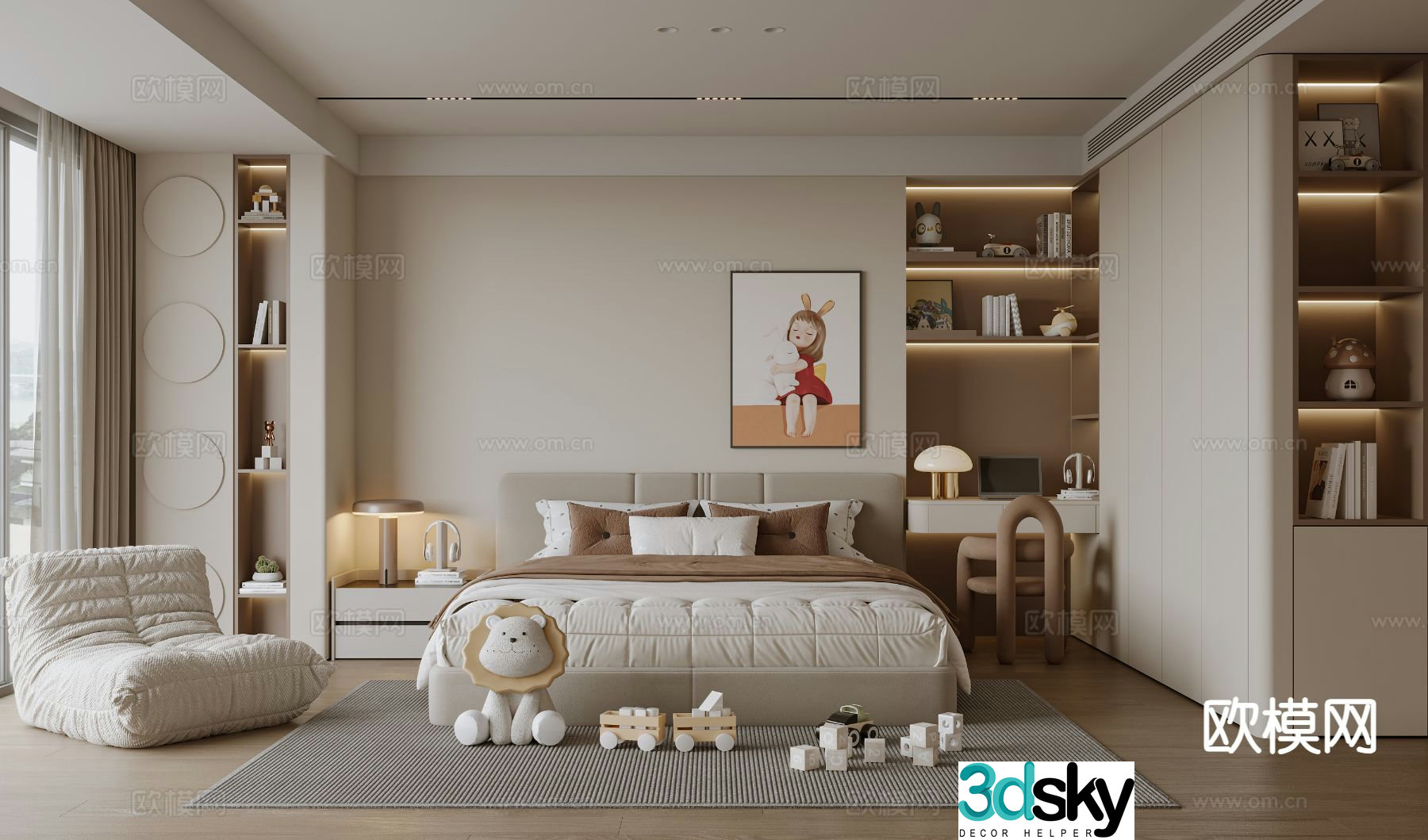 Cream style bedroom girls room 3d model