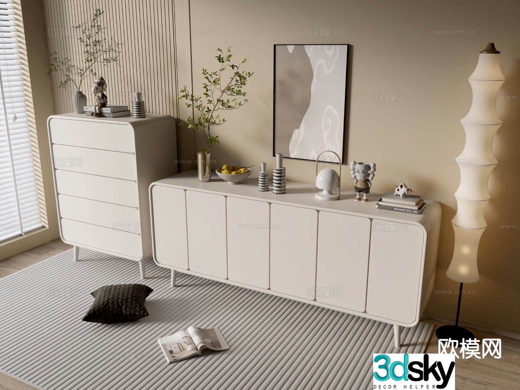 Cream style cabinet drawer cabinet entrance cabinet 3D model