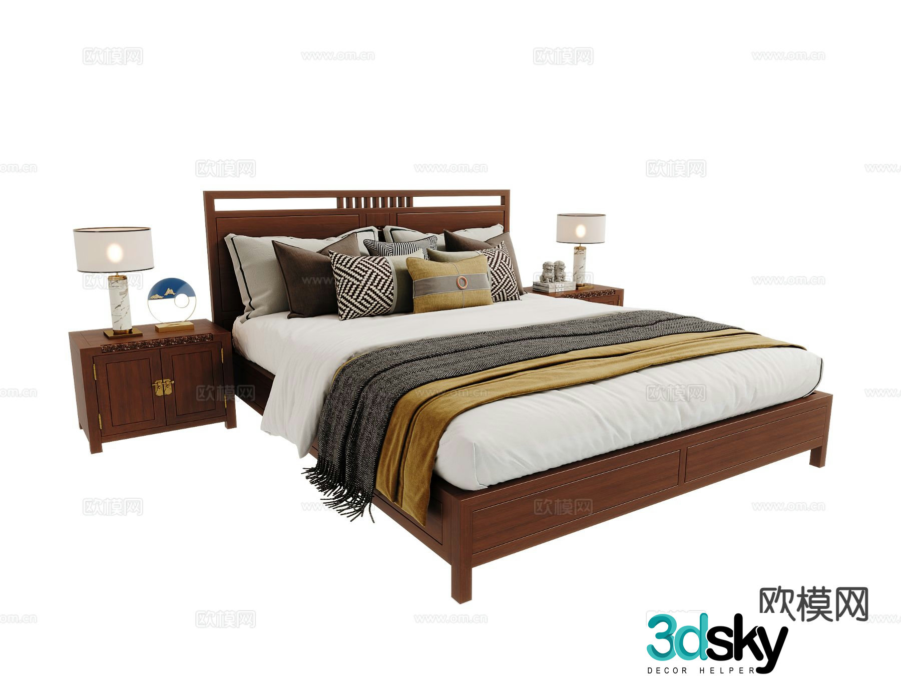 Chinese double bed 3d model