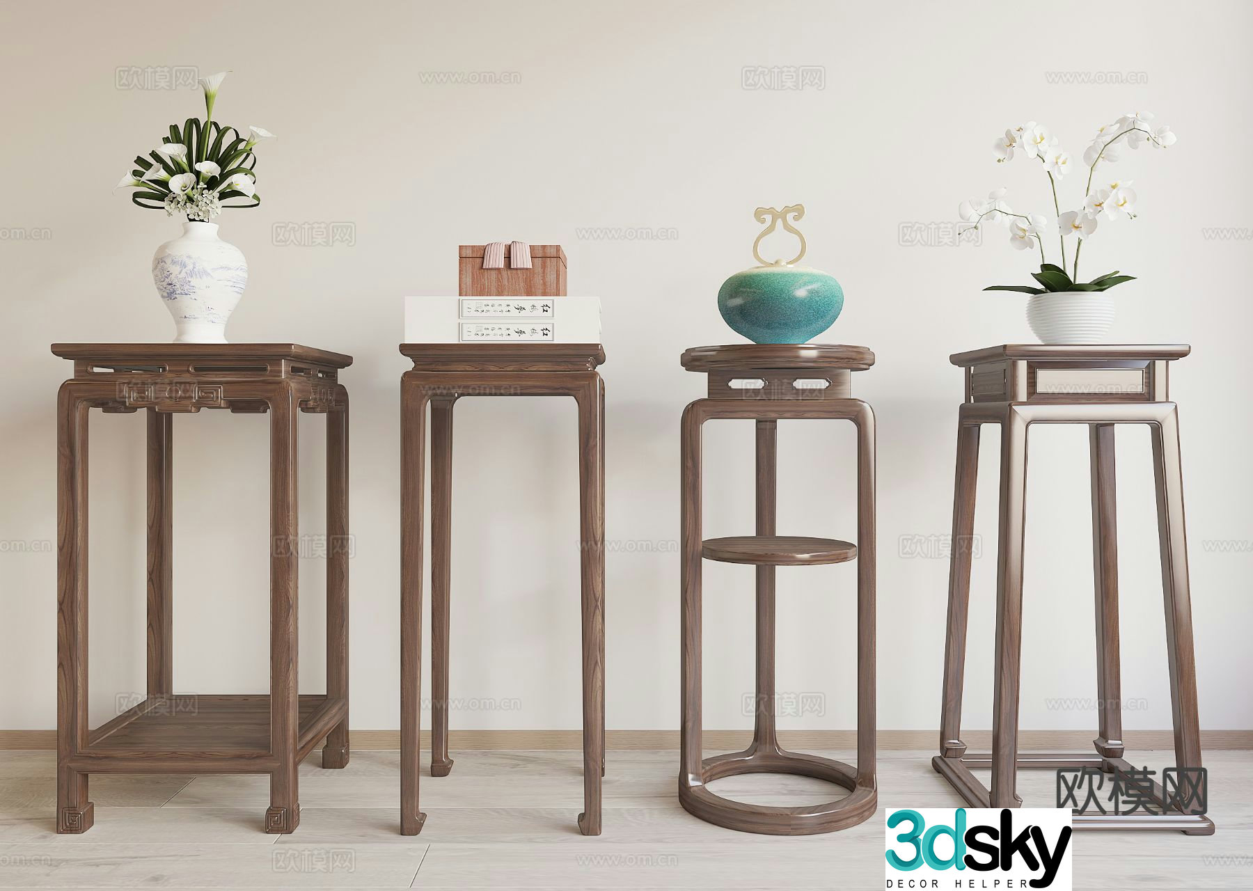 New Chinese style flower table flower stand 3d model