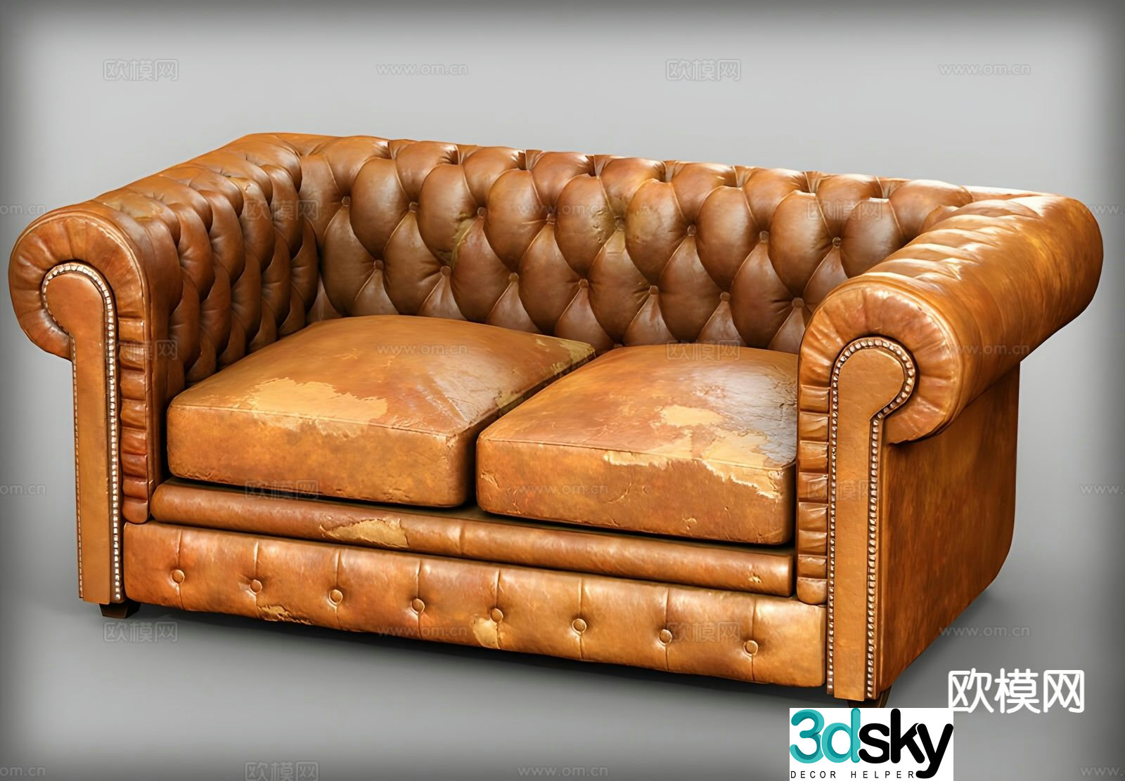 Double sofa leather sofa 3d model