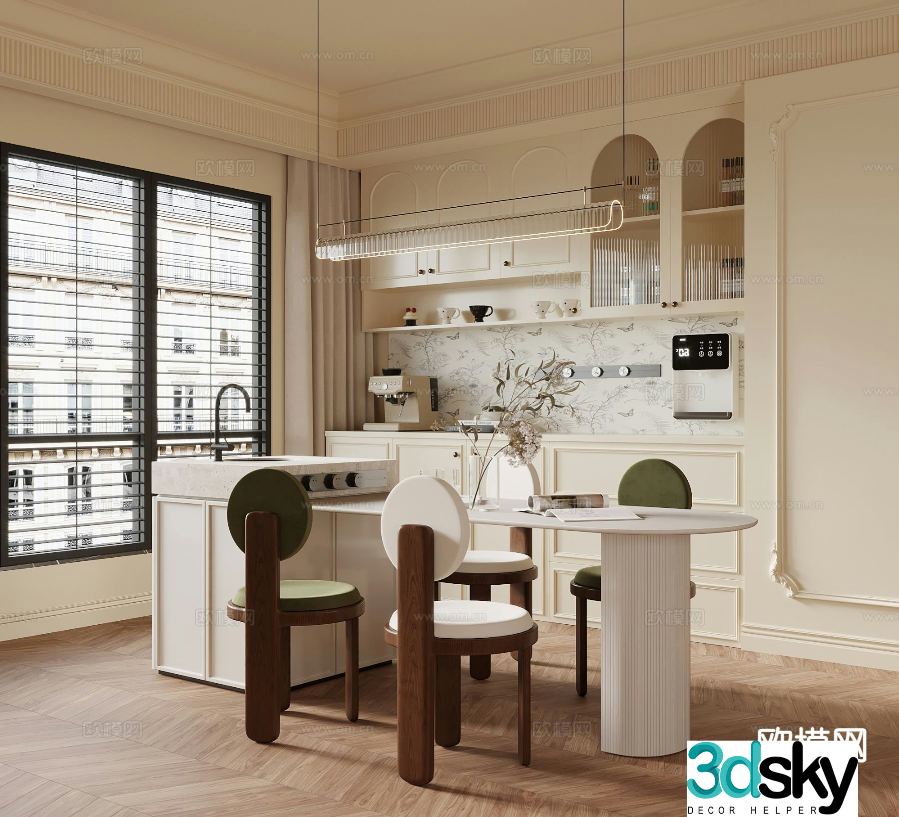 French cream style restaurant 3d model