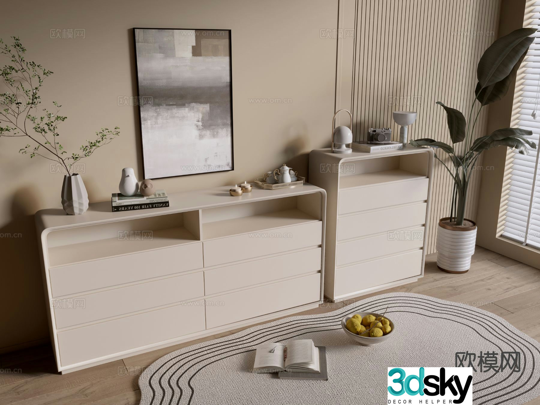 Cream style cabinet entrance cabinet drawer cabinet 3D model