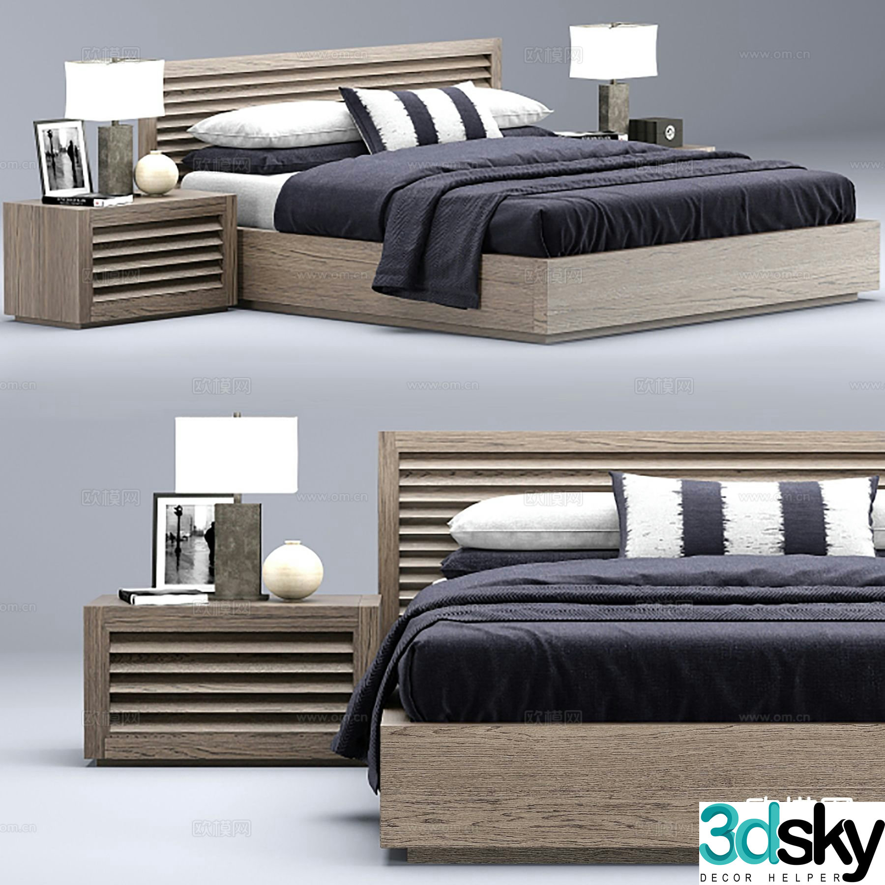 Log style double bed 3d model
