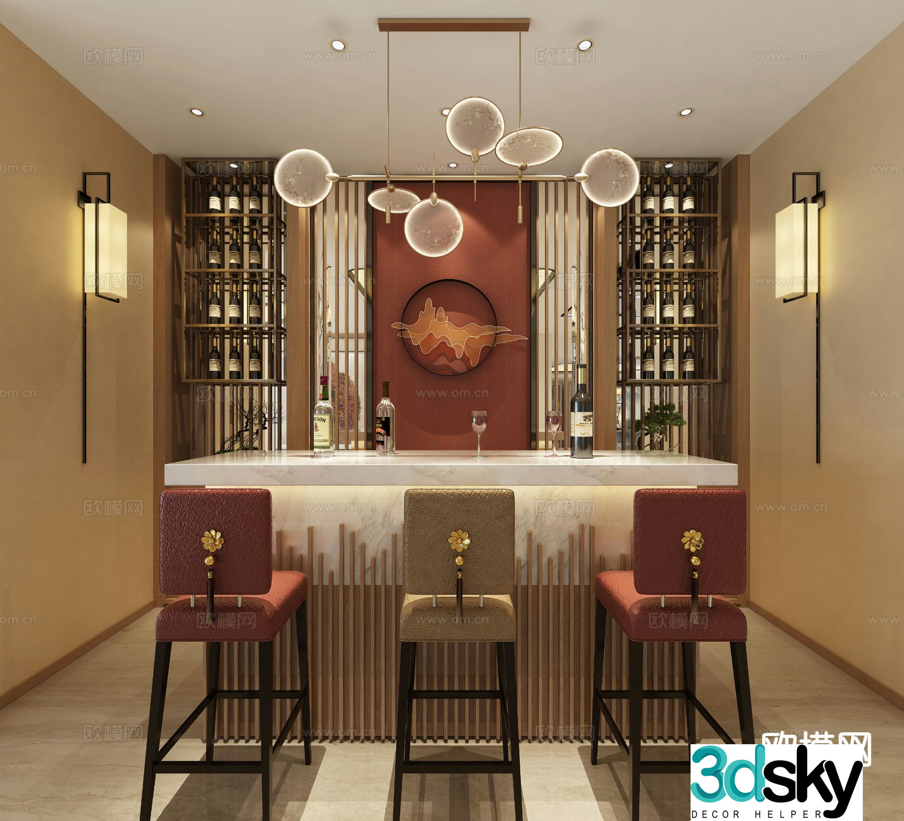 New Chinese style bar bar chair 3d model