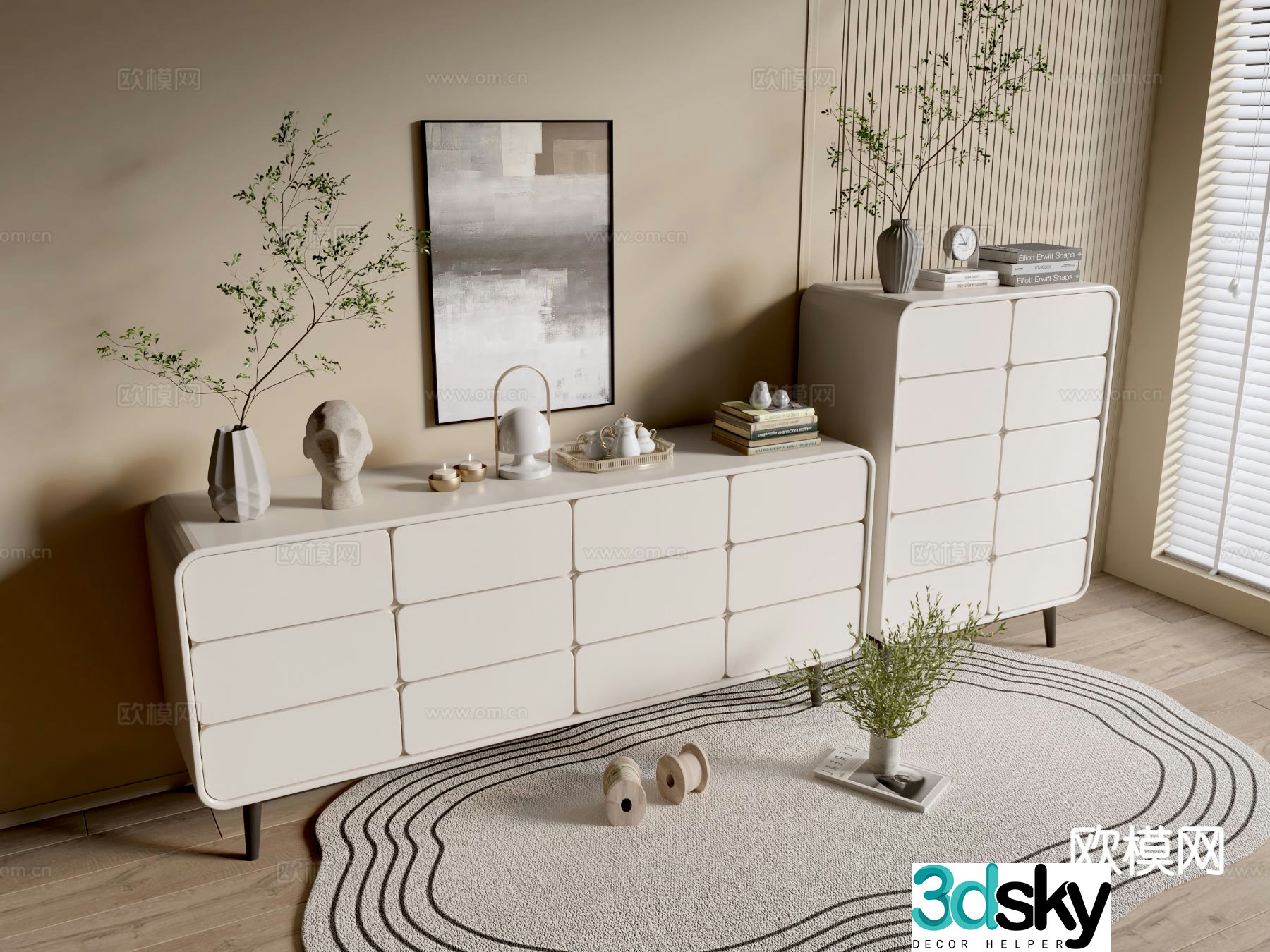 Cream style entrance cabinet 3d model