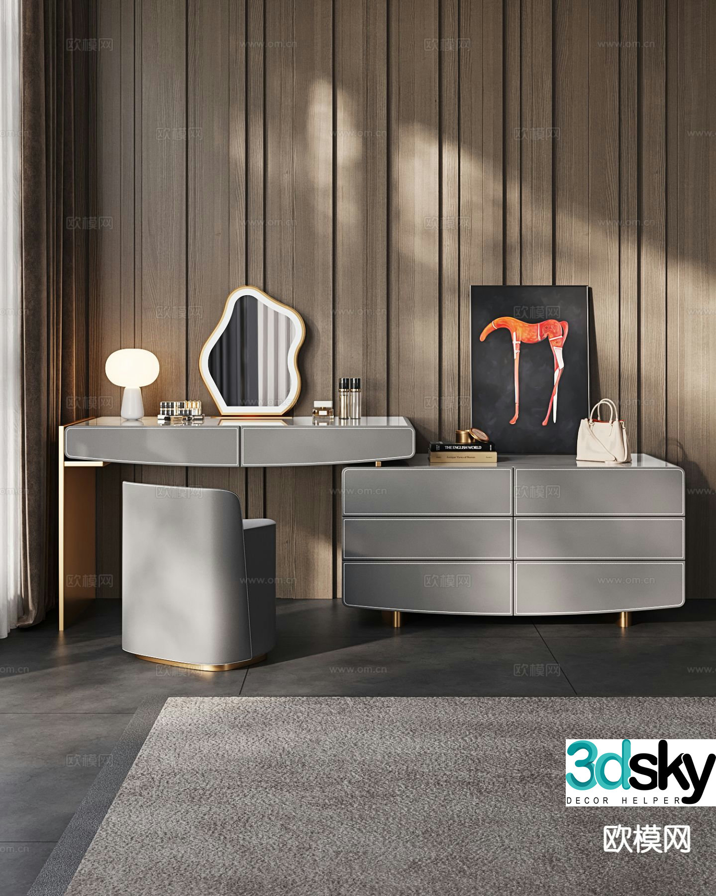 Light luxury dressing table jewelry cabinet 3D model