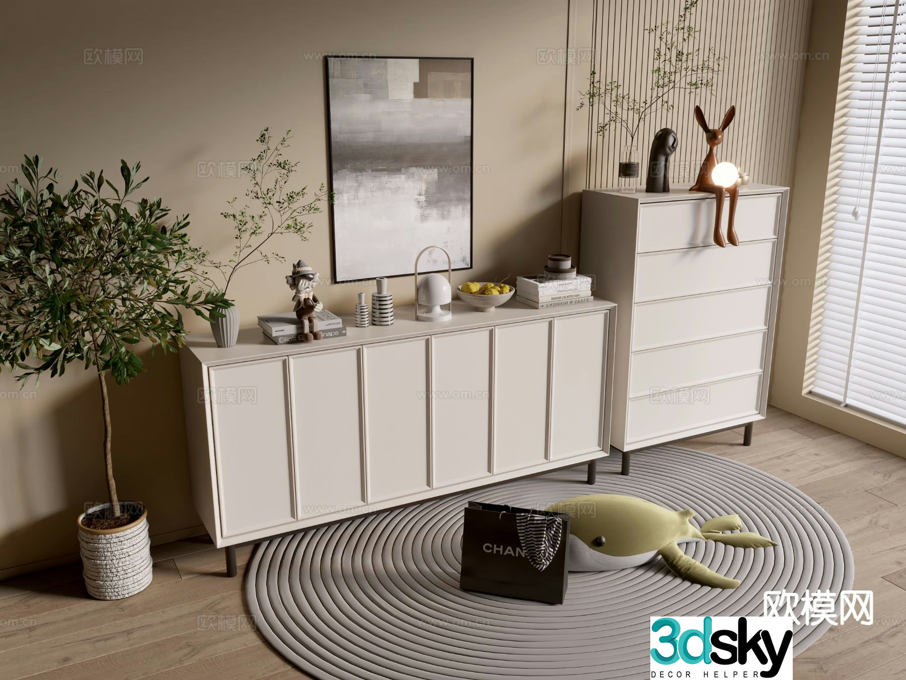 Cream style TV cabinet chest 3D model