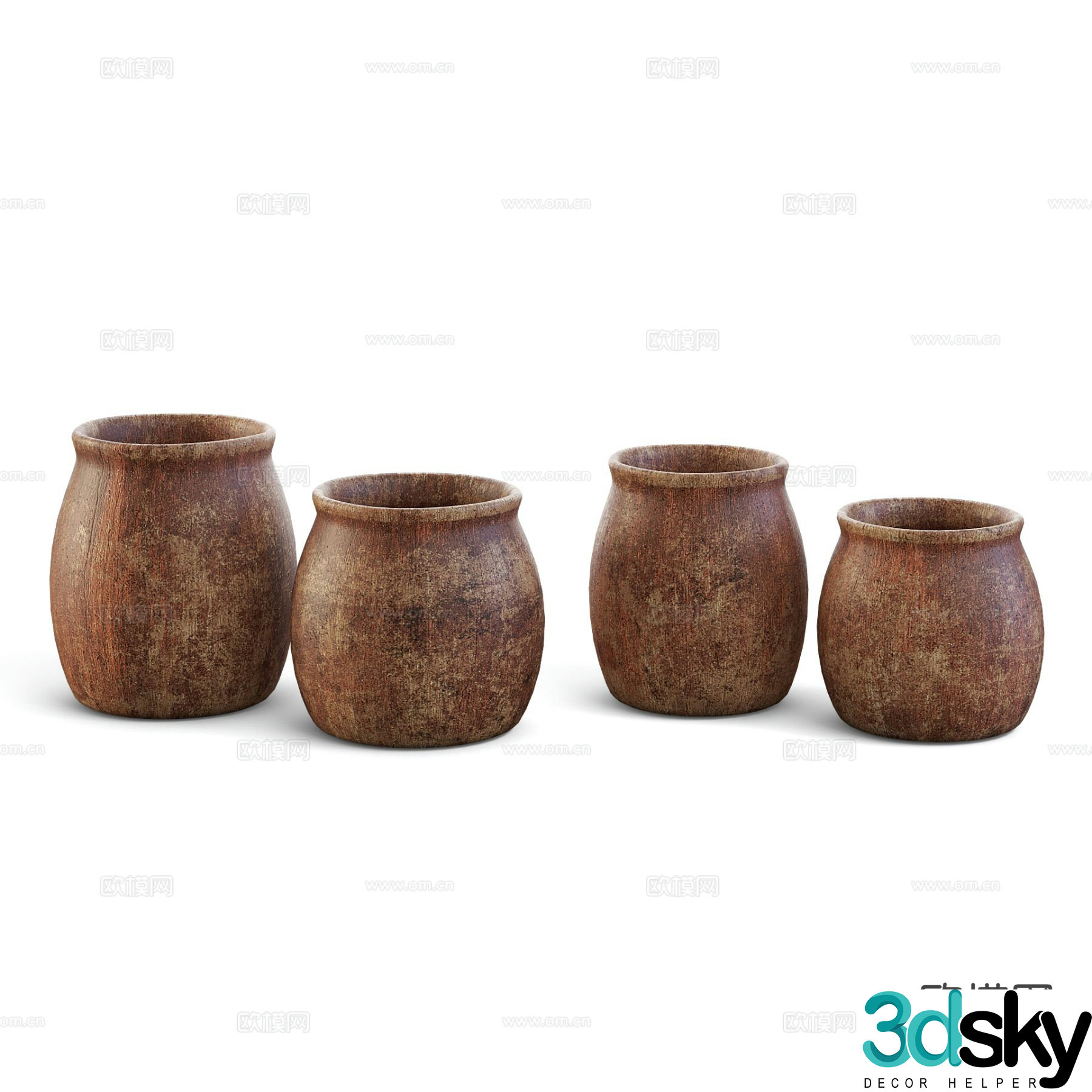Wabi-sabi pottery clay pot flowerpot jar 3d model
