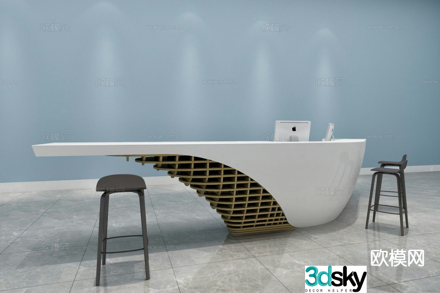 Modern front desk reception desk service desk 3d model